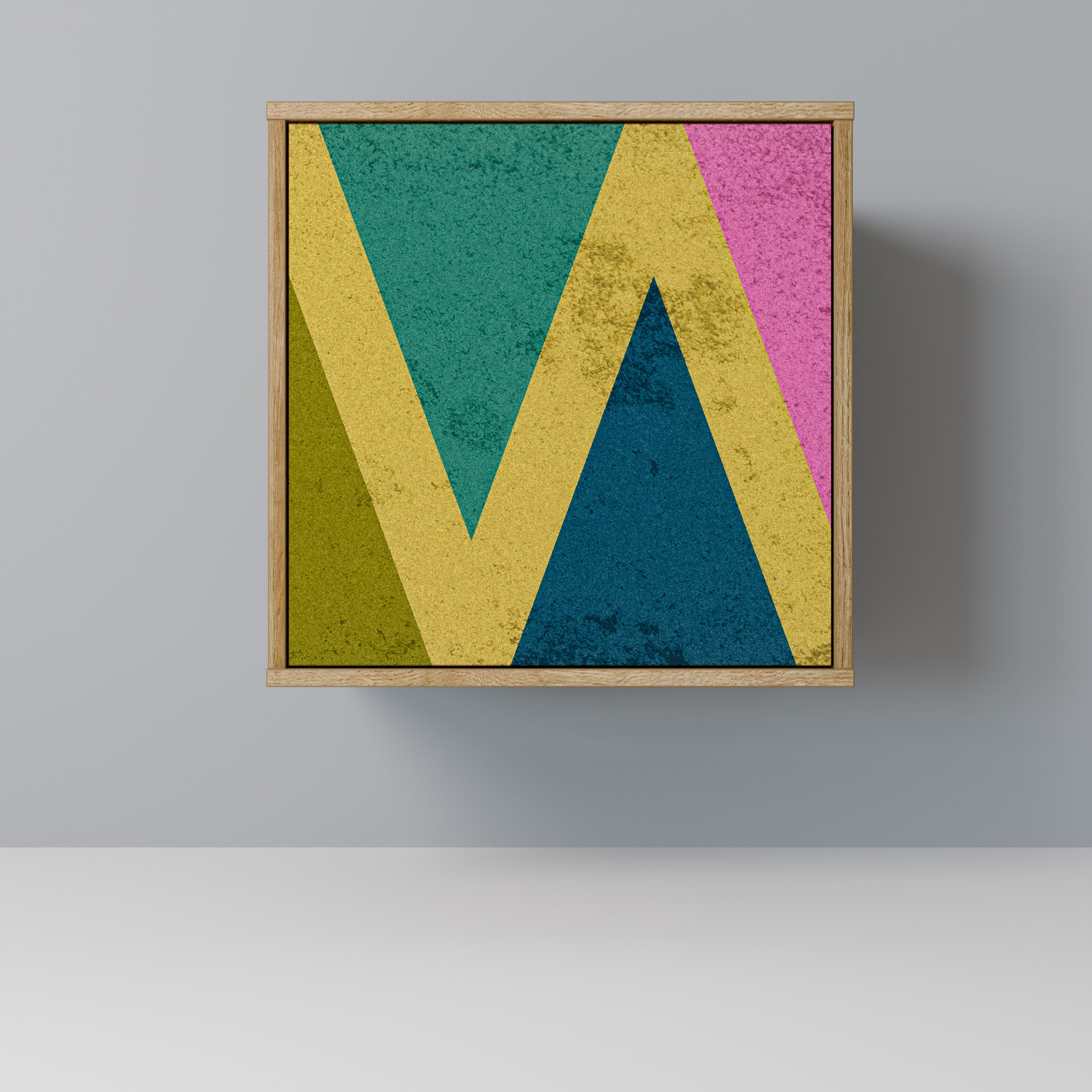 Aparador de 1 puerta COLORFUL TRIANGLES con acabado en roble