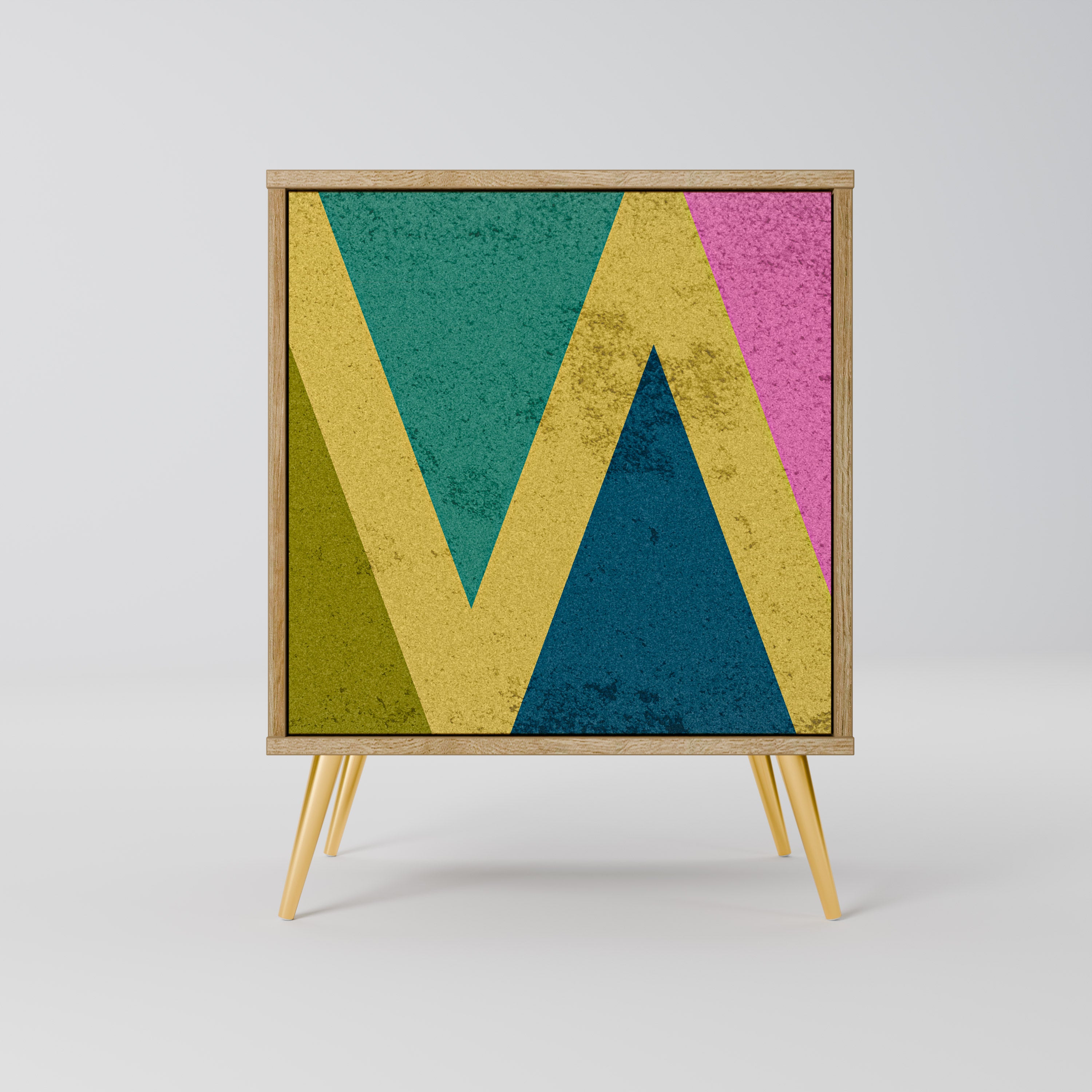 Aparador de 1 puerta COLORFUL TRIANGLES con acabado en roble