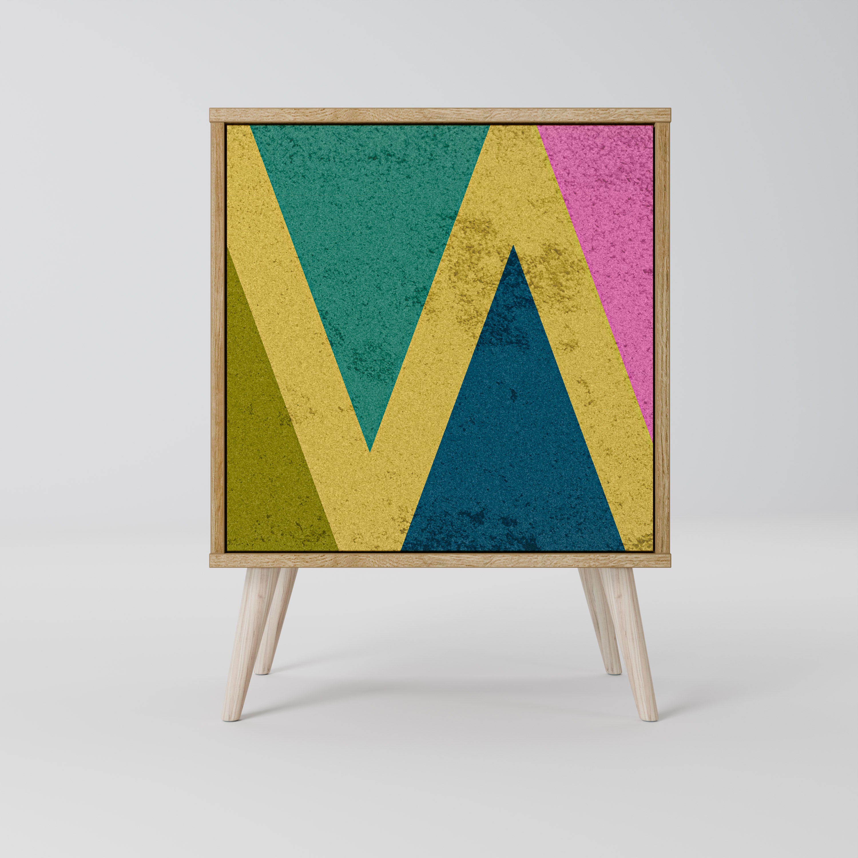 Aparador de 1 puerta COLORFUL TRIANGLES con acabado en roble