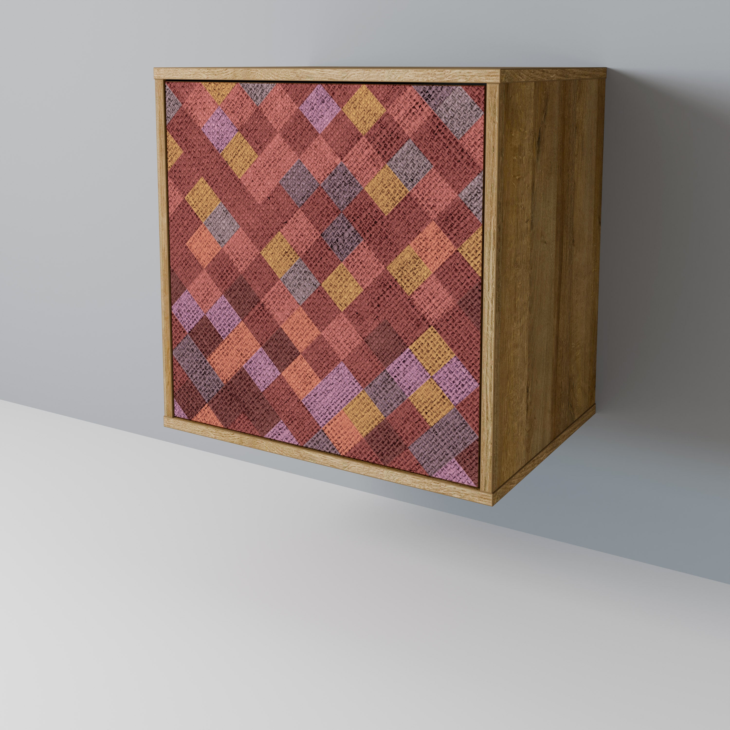 Aparador de 1 puerta PAINTED SQUARES con acabado efecto roble