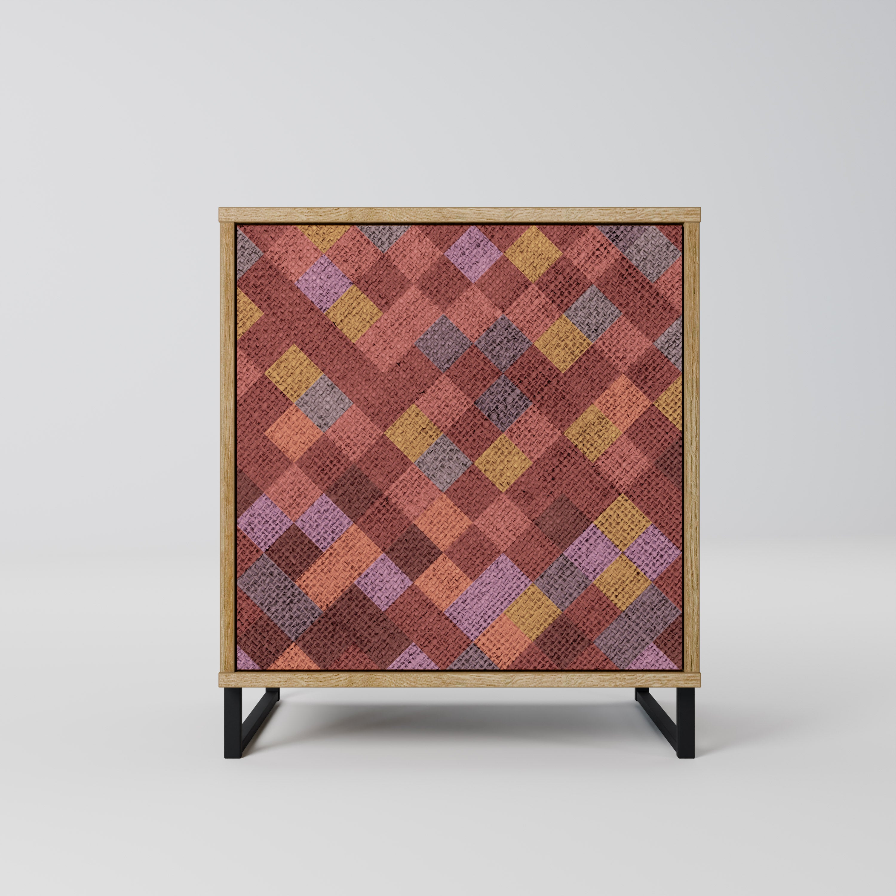 Aparador de 1 puerta PAINTED SQUARES con acabado efecto roble