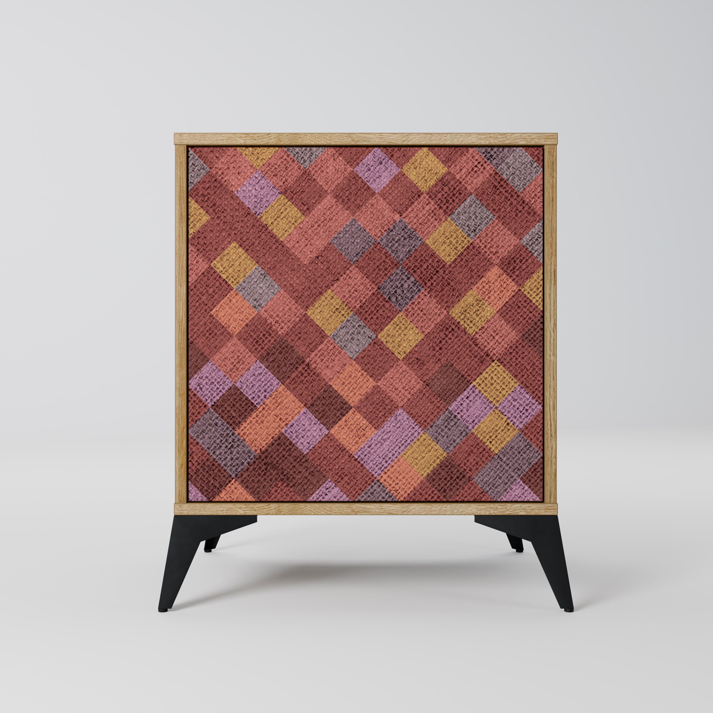 Aparador de 1 puerta PAINTED SQUARES con acabado efecto roble