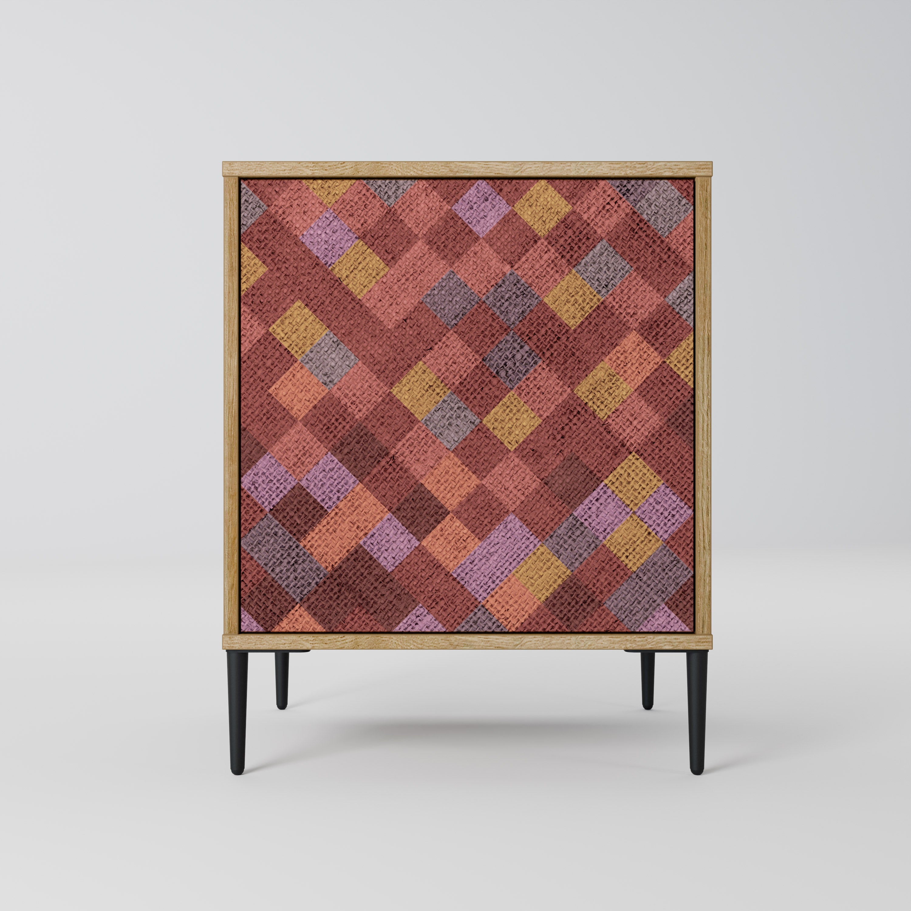 Aparador de 1 puerta PAINTED SQUARES con acabado efecto roble