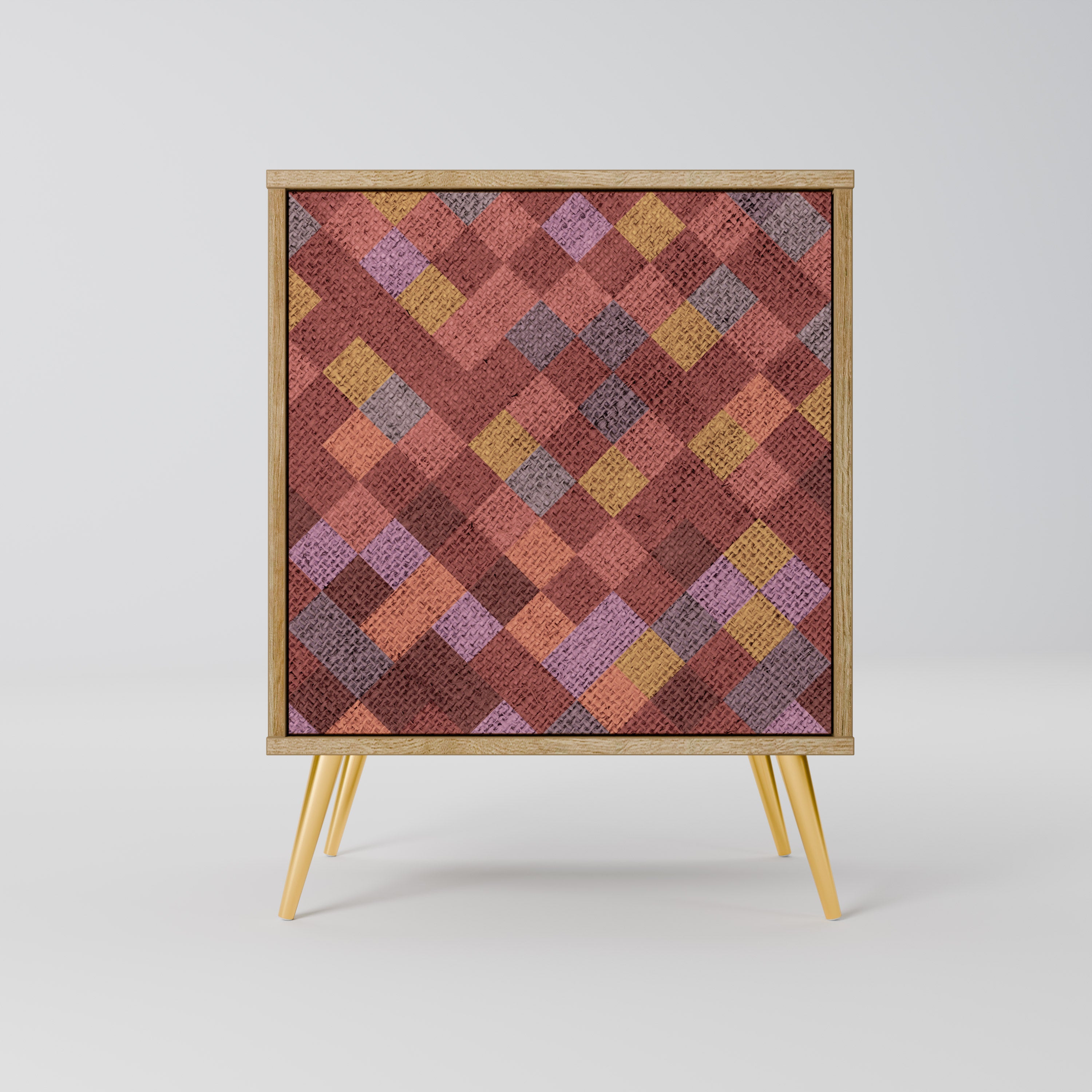 Aparador de 1 puerta PAINTED SQUARES con acabado efecto roble