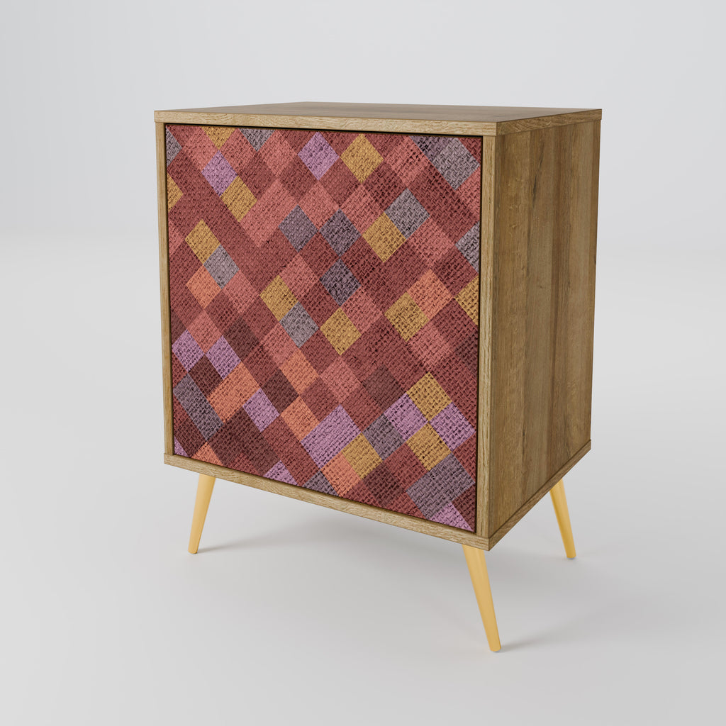 Aparador de 1 puerta PAINTED SQUARES con acabado efecto roble