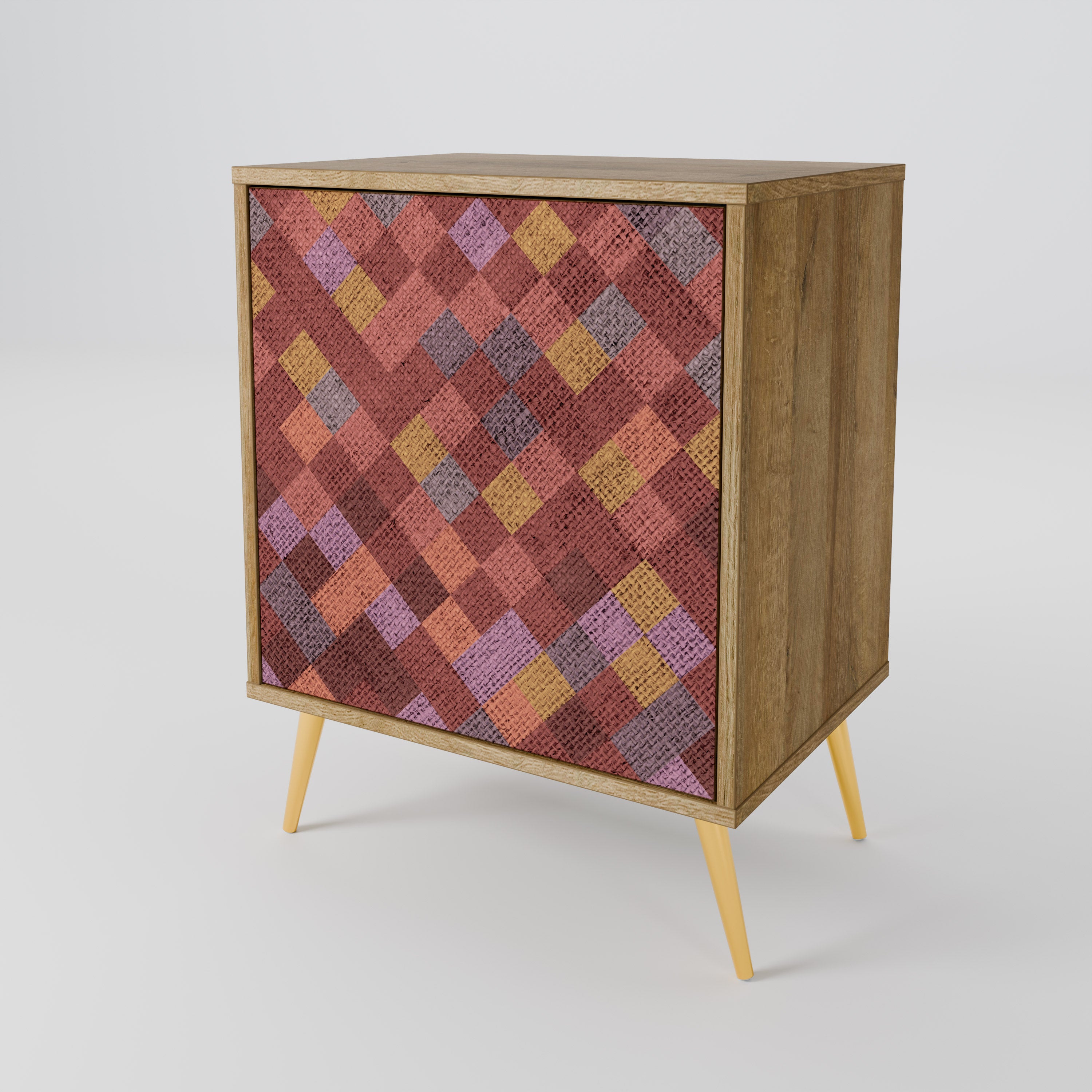 Aparador de 1 puerta PAINTED SQUARES con acabado efecto roble