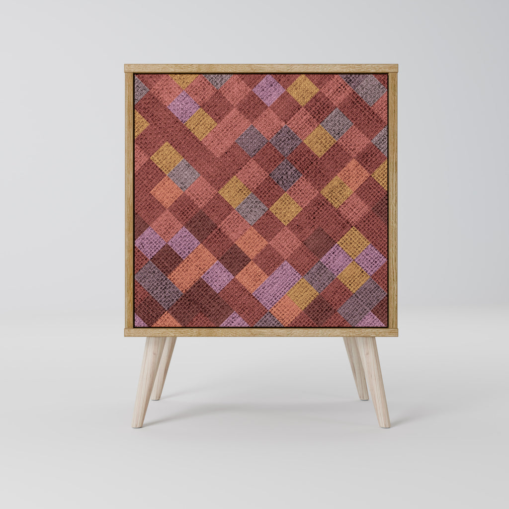 Aparador de 1 puerta PAINTED SQUARES con acabado efecto roble