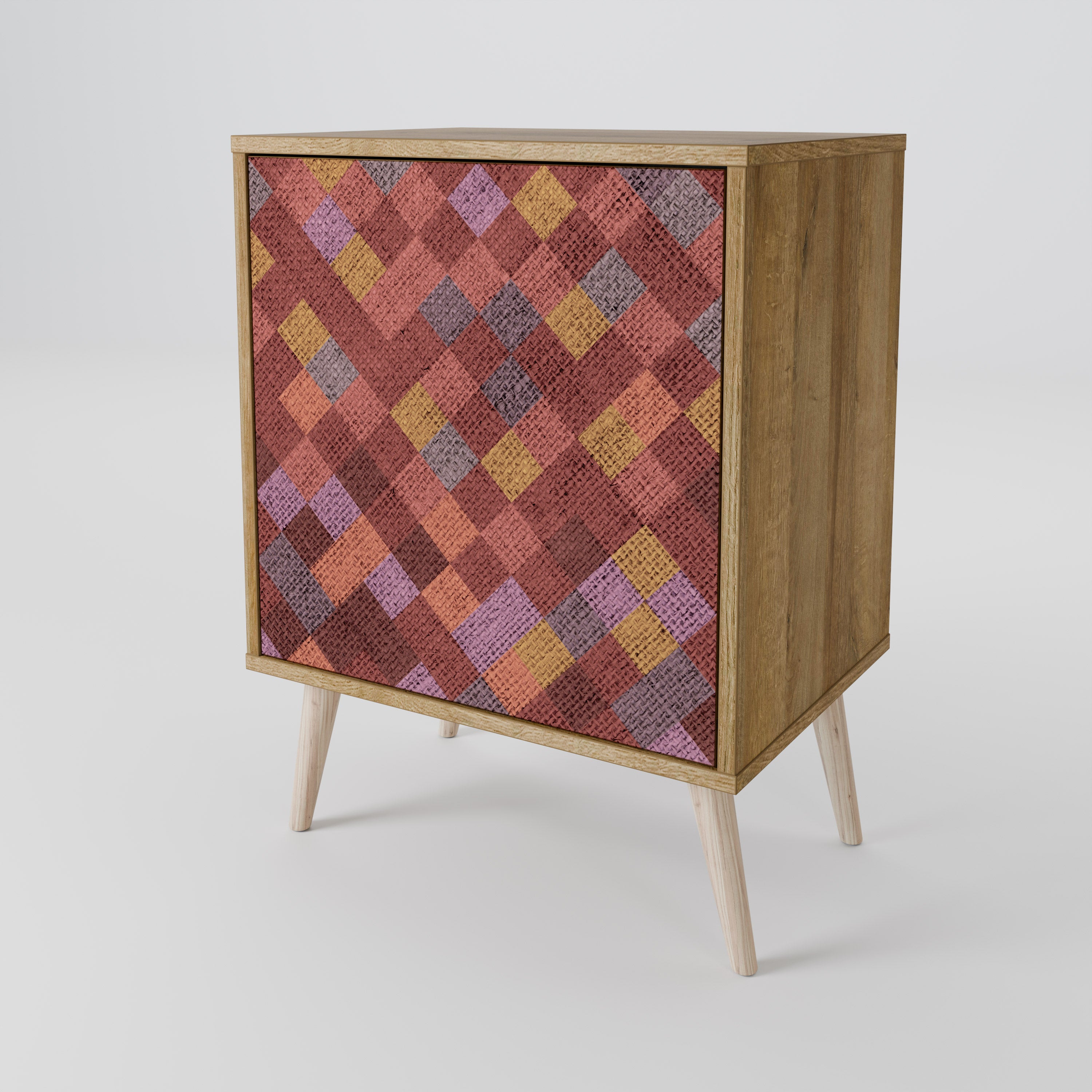 Aparador de 1 puerta PAINTED SQUARES con acabado efecto roble