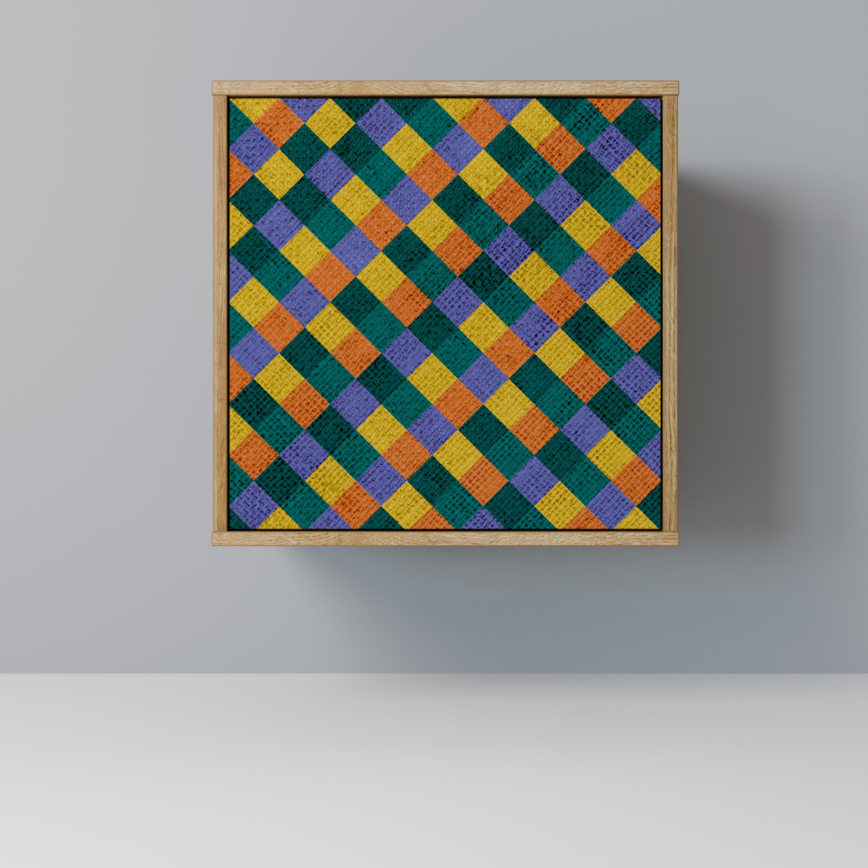 Aparador de 1 puerta PAINTED SQUARES MIX en efecto roble