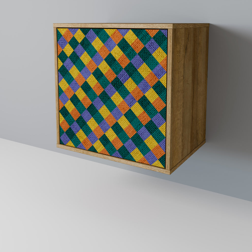 Aparador de 1 puerta PAINTED SQUARES MIX en efecto roble