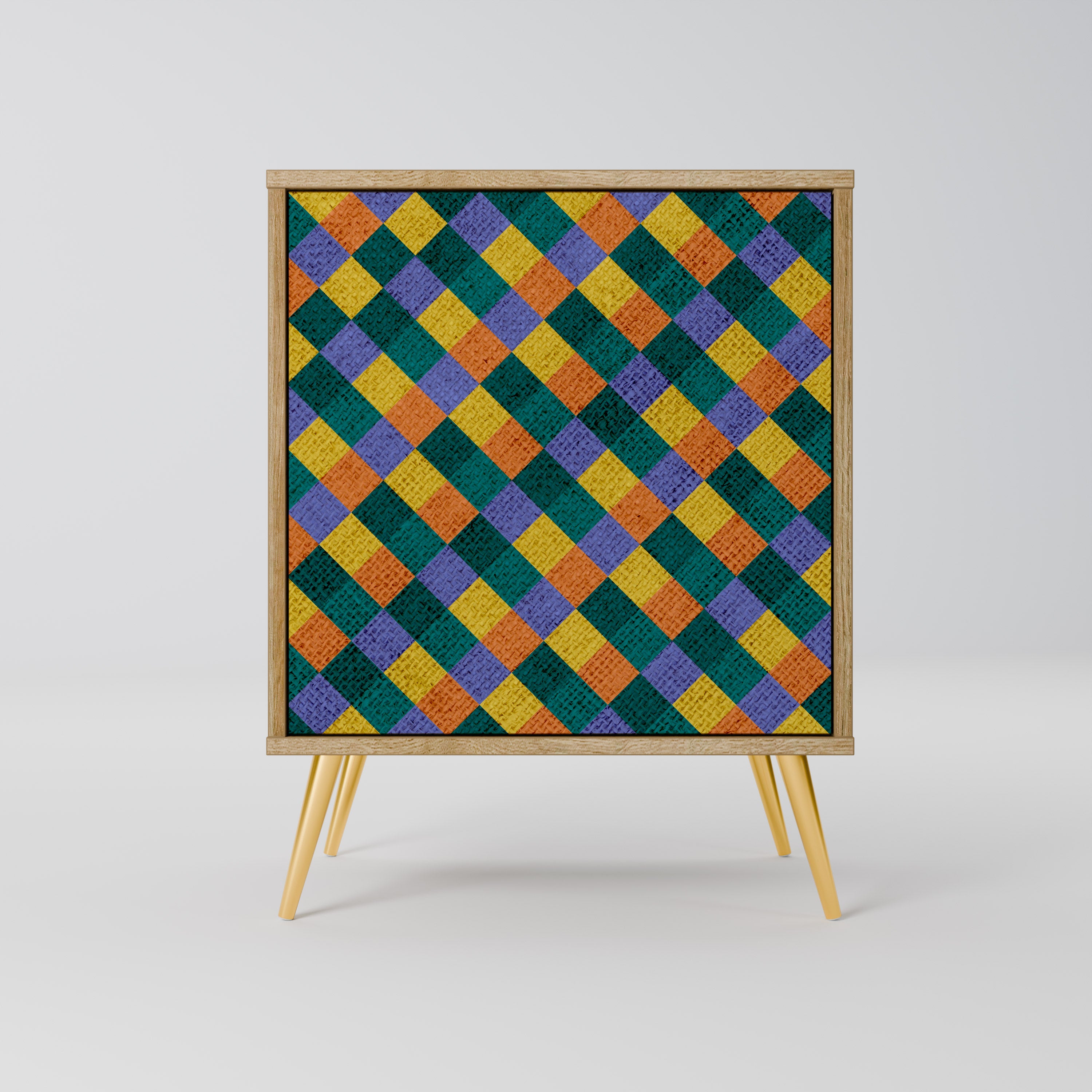 Aparador de 1 puerta PAINTED SQUARES MIX en efecto roble