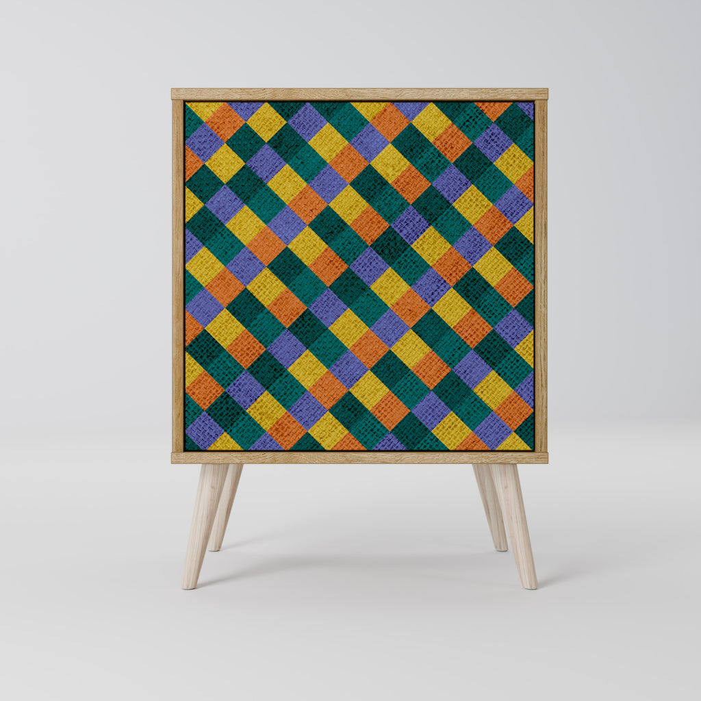 Aparador de 1 puerta PAINTED SQUARES MIX en efecto roble