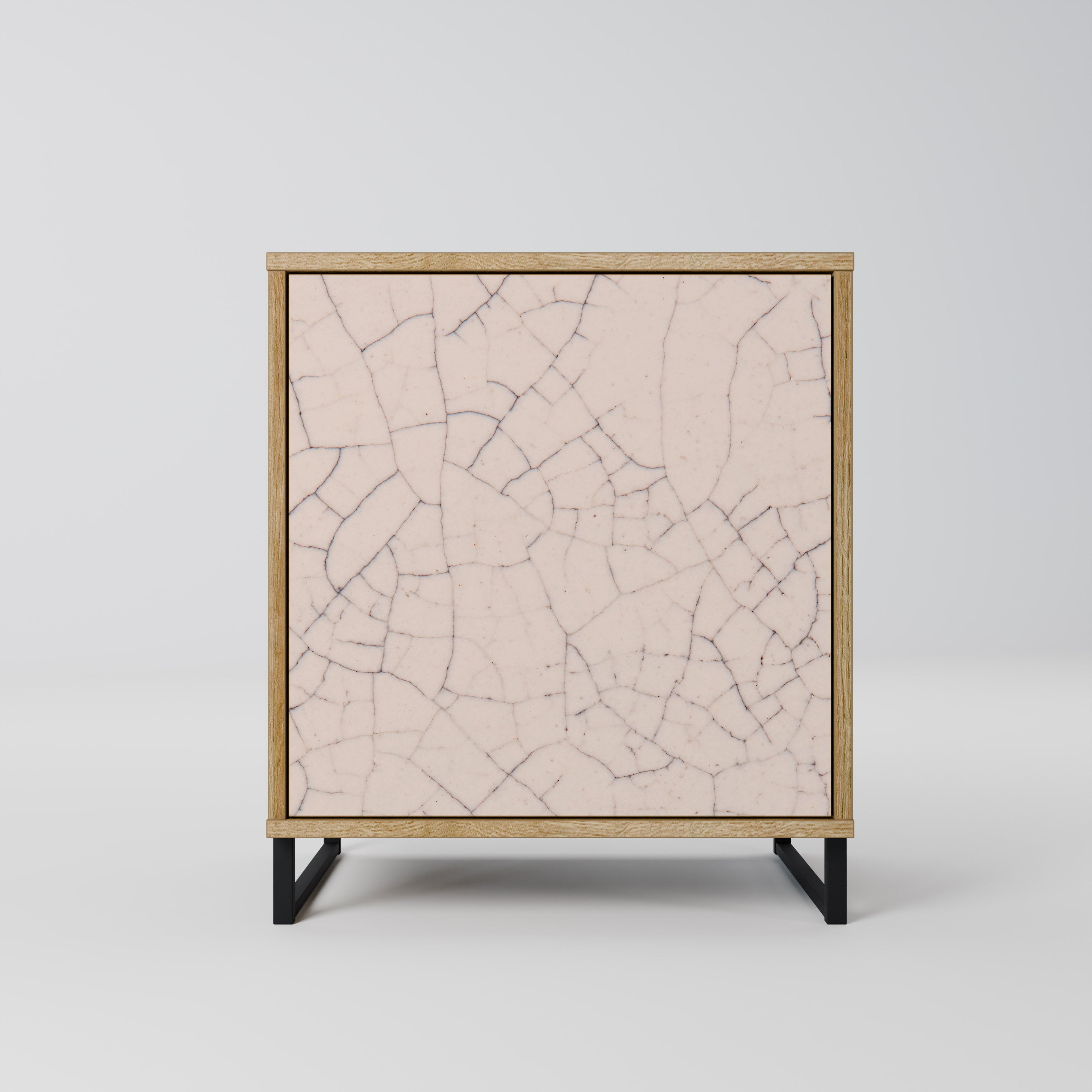 Aparador de 1 puerta con textura cerámica y acabado efecto roble