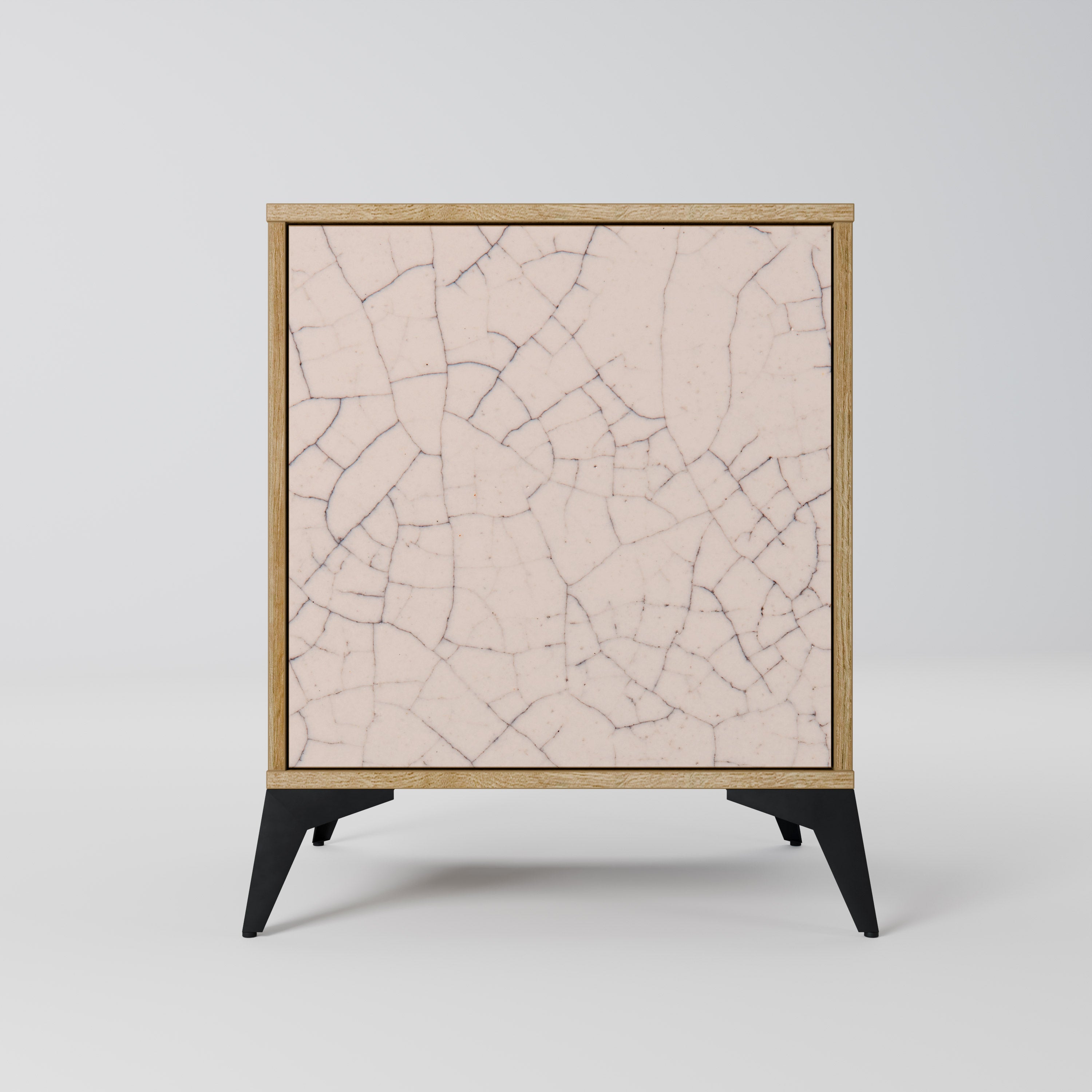 Aparador de 1 puerta con textura cerámica y acabado efecto roble