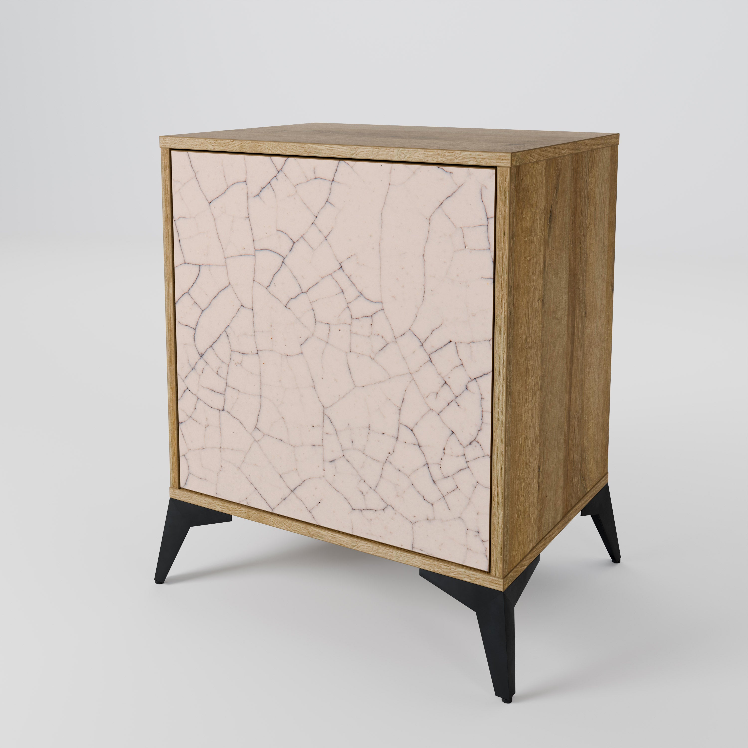 Aparador de 1 puerta con textura cerámica y acabado efecto roble