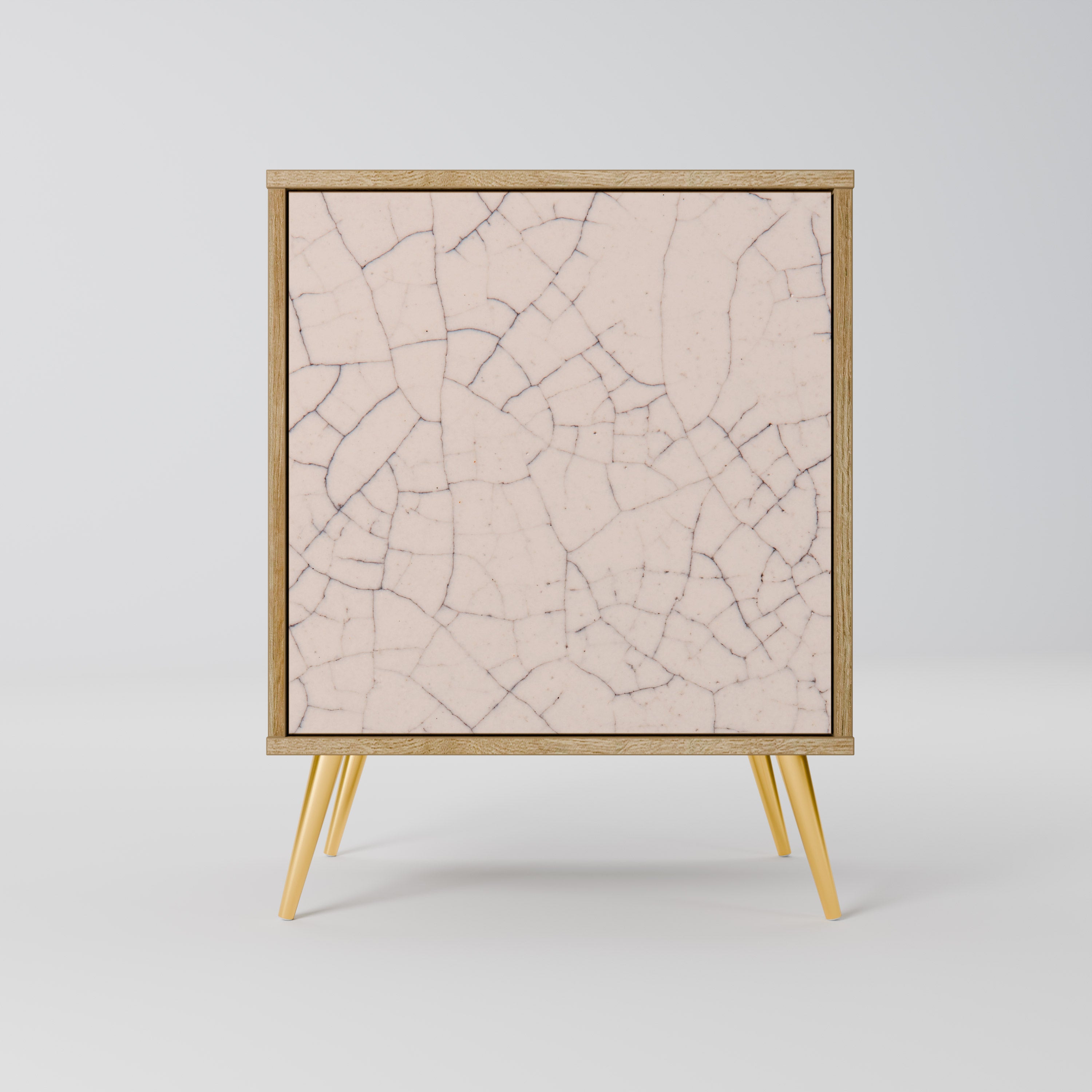 Aparador de 1 puerta con textura cerámica y acabado efecto roble