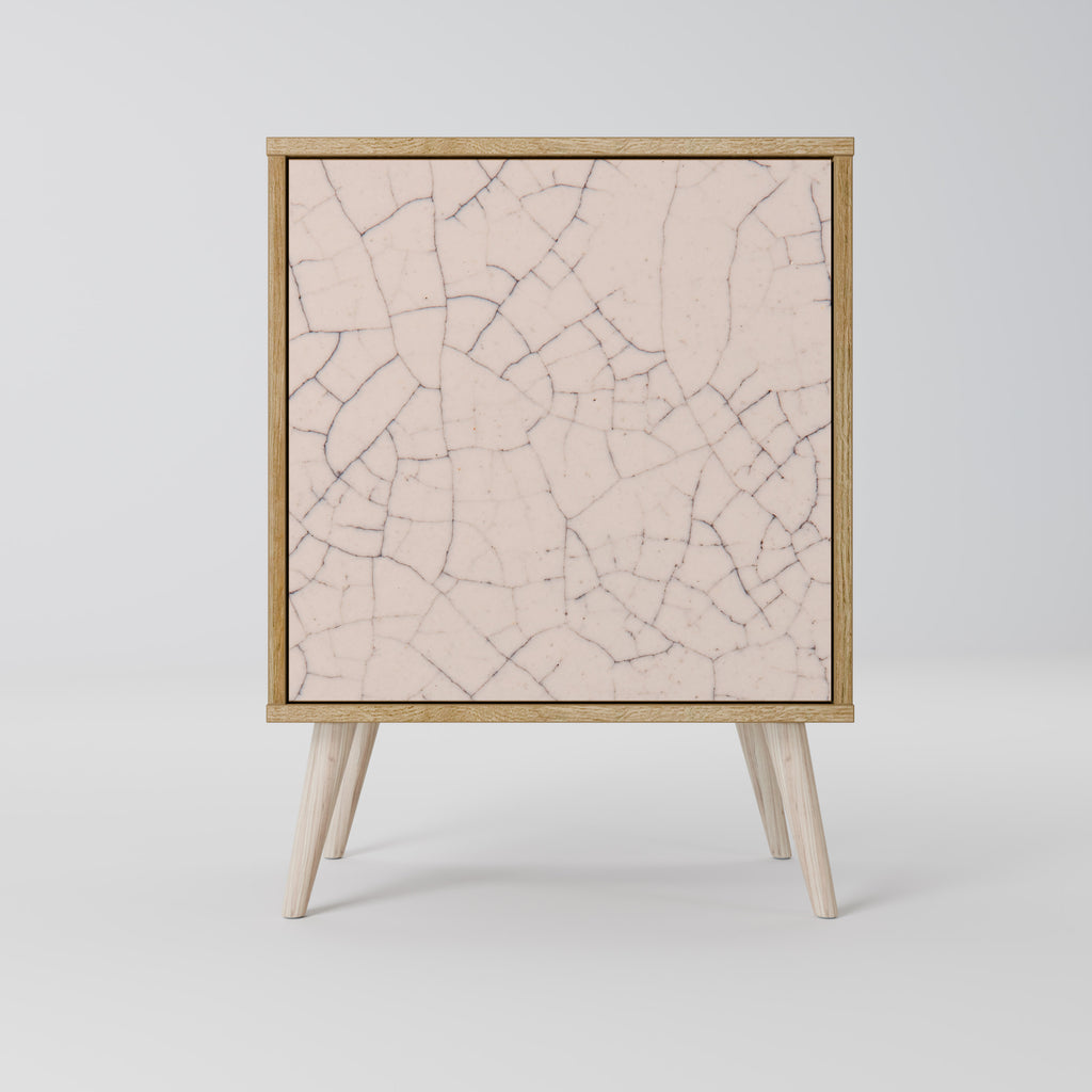 Aparador de 1 puerta con textura cerámica y acabado efecto roble