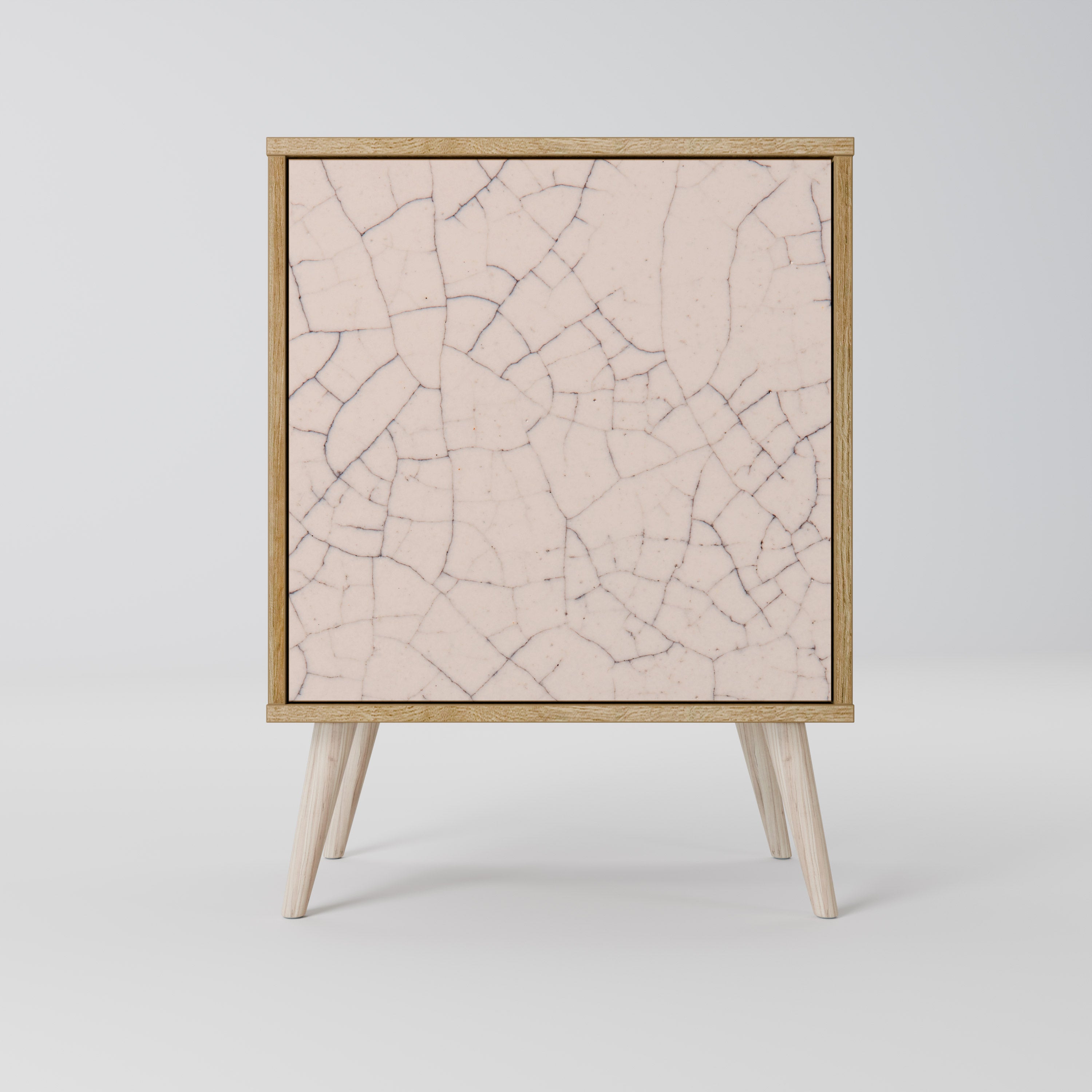 Aparador de 1 puerta con textura cerámica y acabado efecto roble