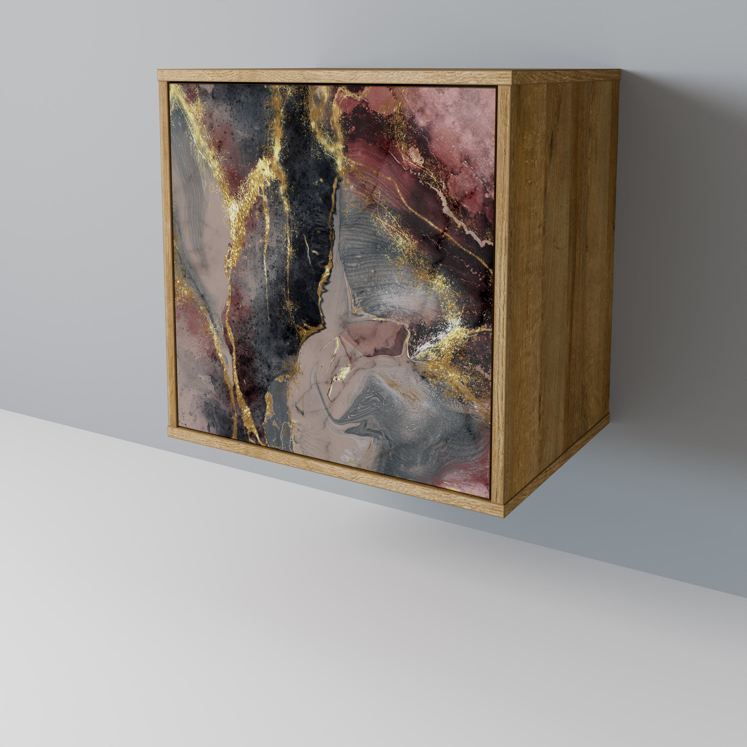 Aparador GOLDEN TIDES de 1 puerta con acabado efecto roble