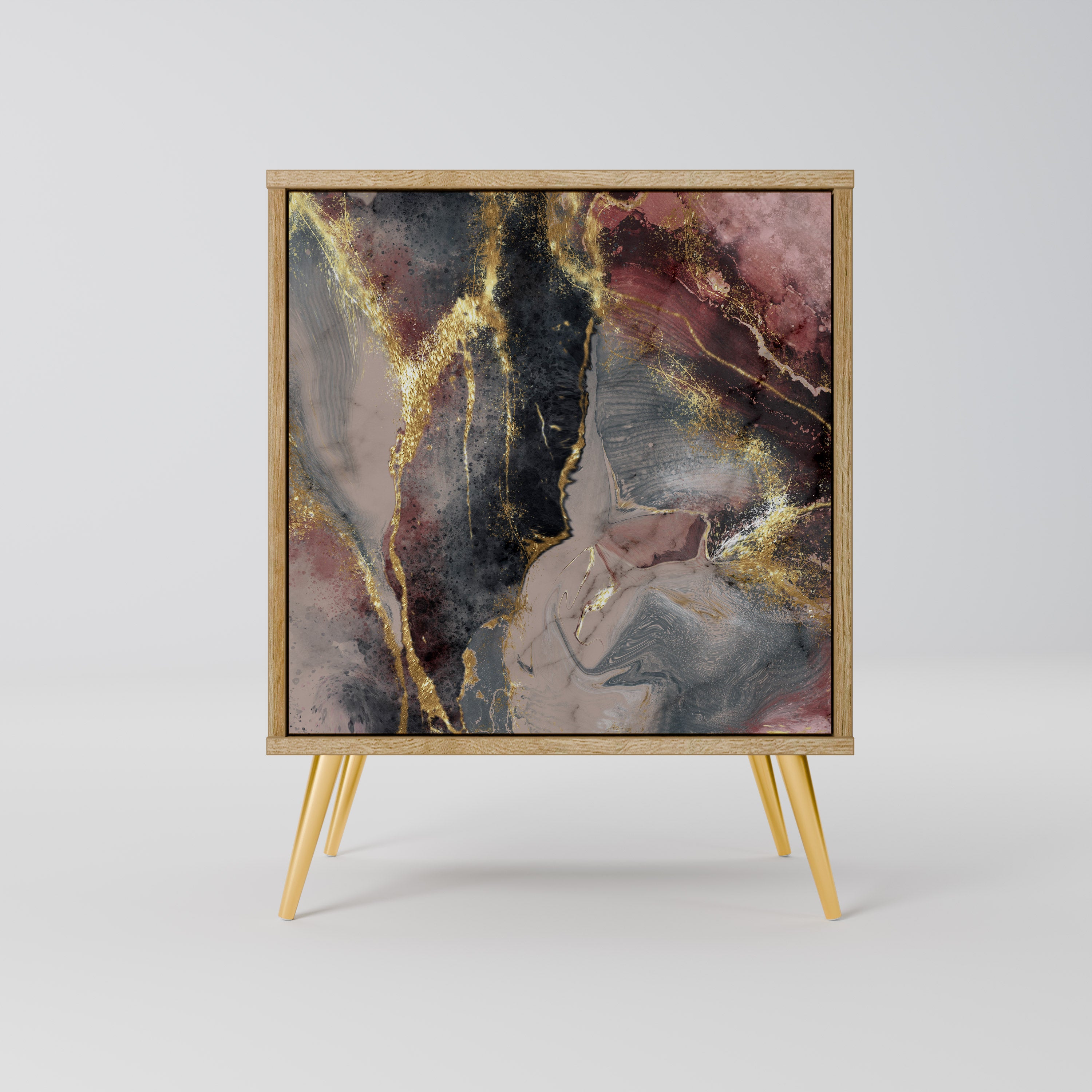 Aparador GOLDEN TIDES de 1 puerta con acabado efecto roble