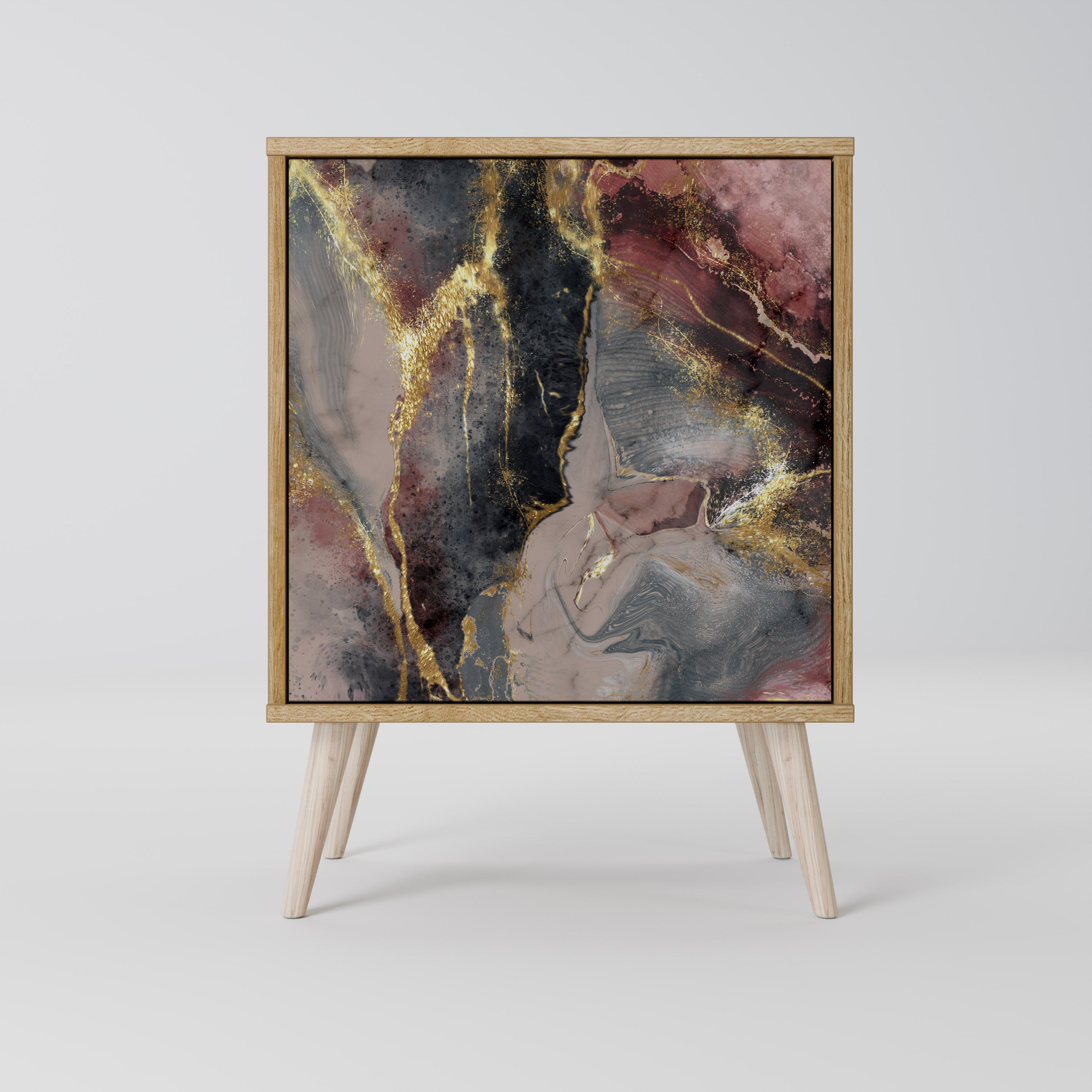 Aparador GOLDEN TIDES de 1 puerta con acabado efecto roble