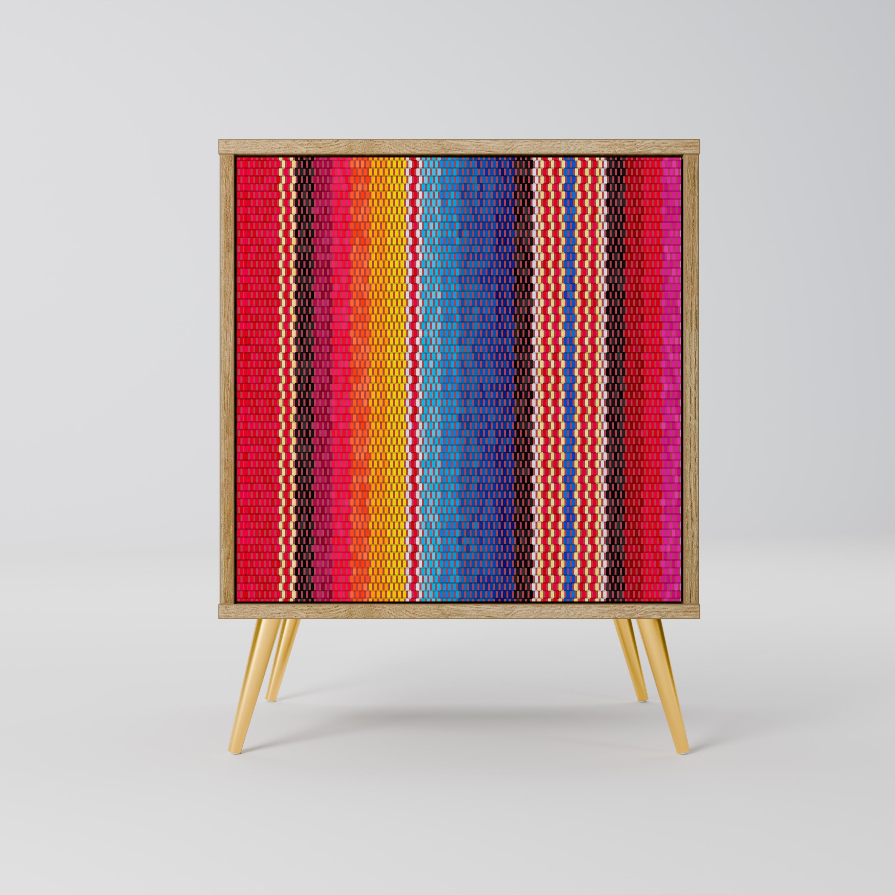 Aparador étnico mexicano de una puerta con acabado roble