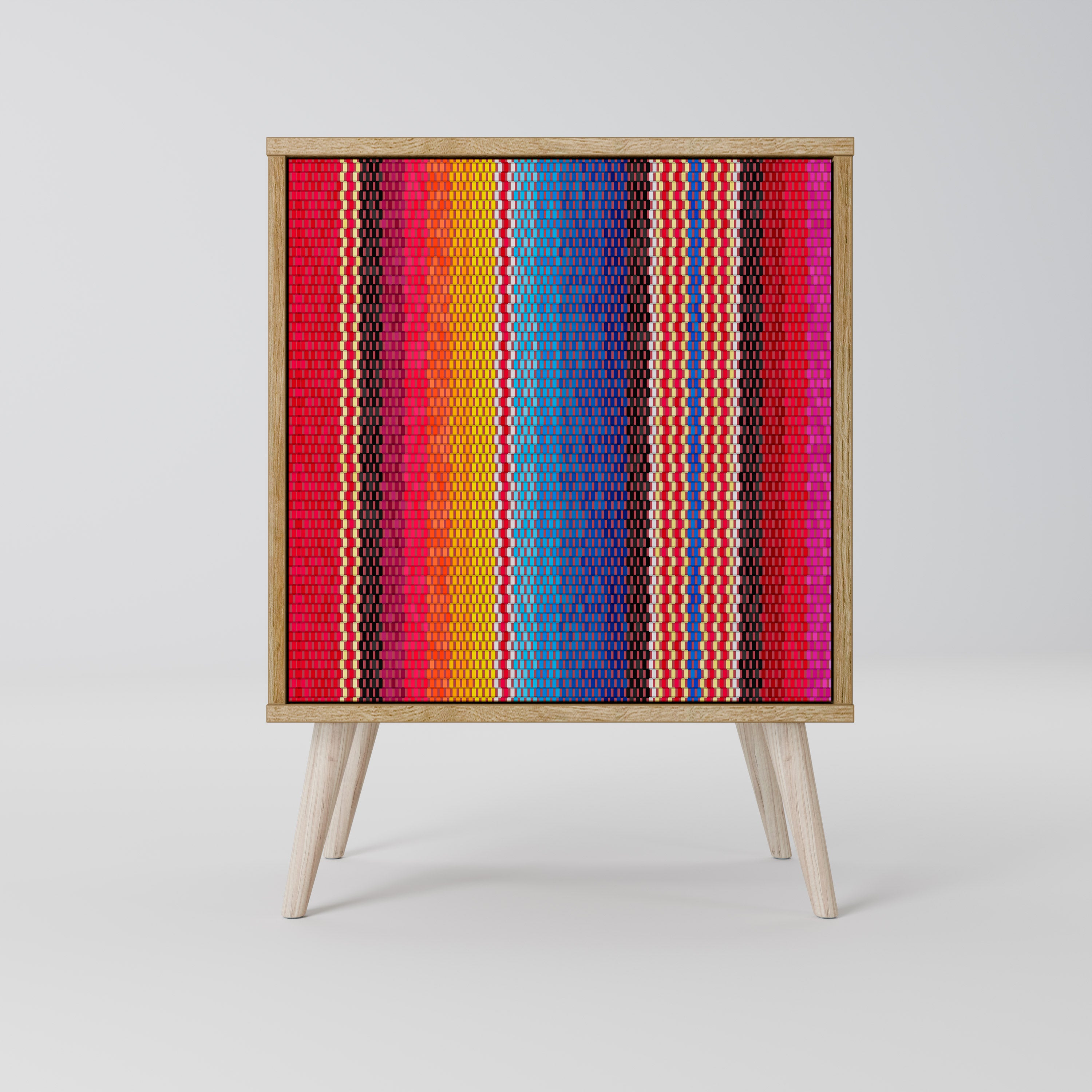 Aparador étnico mexicano de una puerta con acabado roble