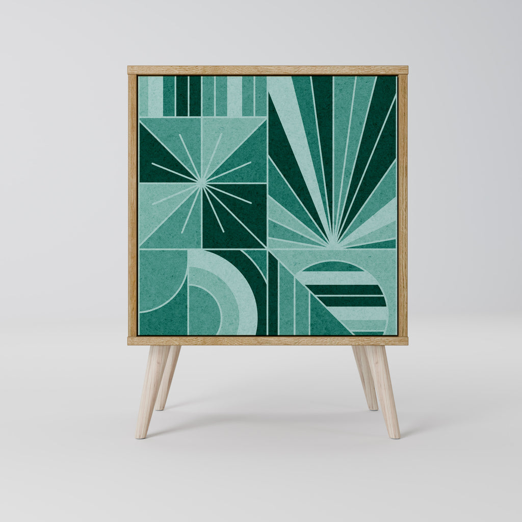 Aparador HARMONIC GRID de 1 puerta con acabado efecto roble