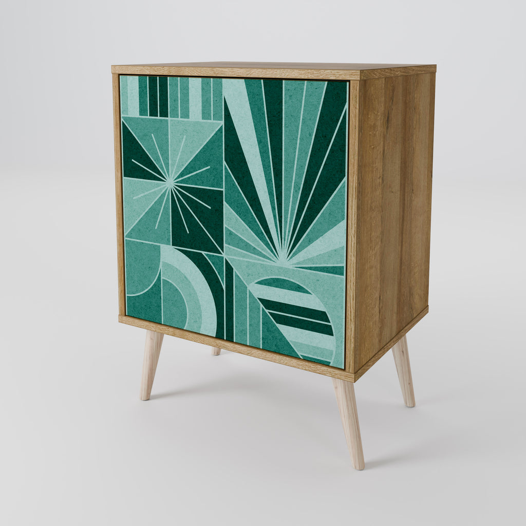 Aparador HARMONIC GRID de 1 puerta con acabado efecto roble