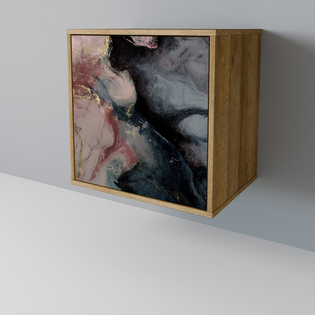 Aparador de una puerta con remolinos dorados en efecto roble