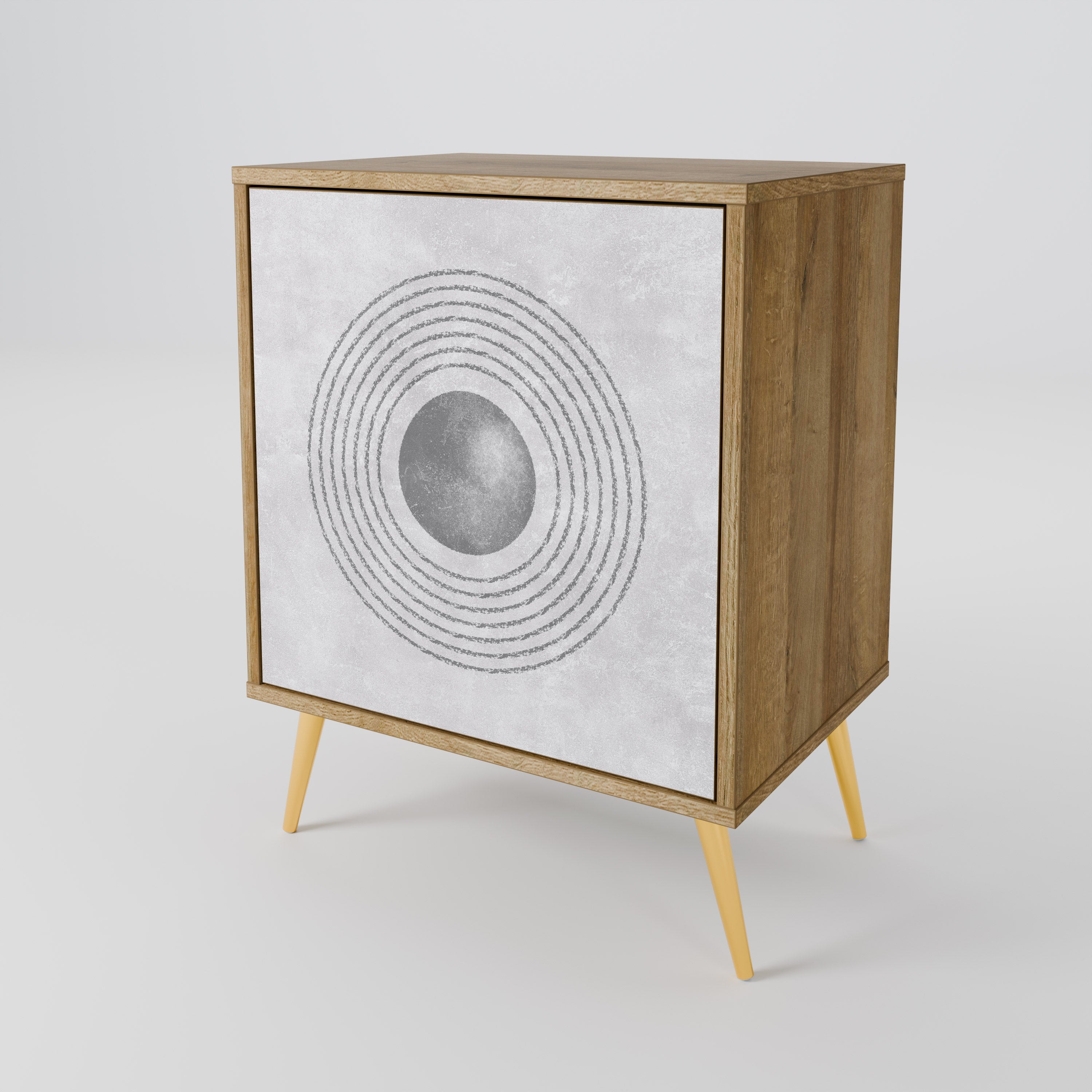 Aparador SOLID CIRCLES de 1 puerta con acabado roble