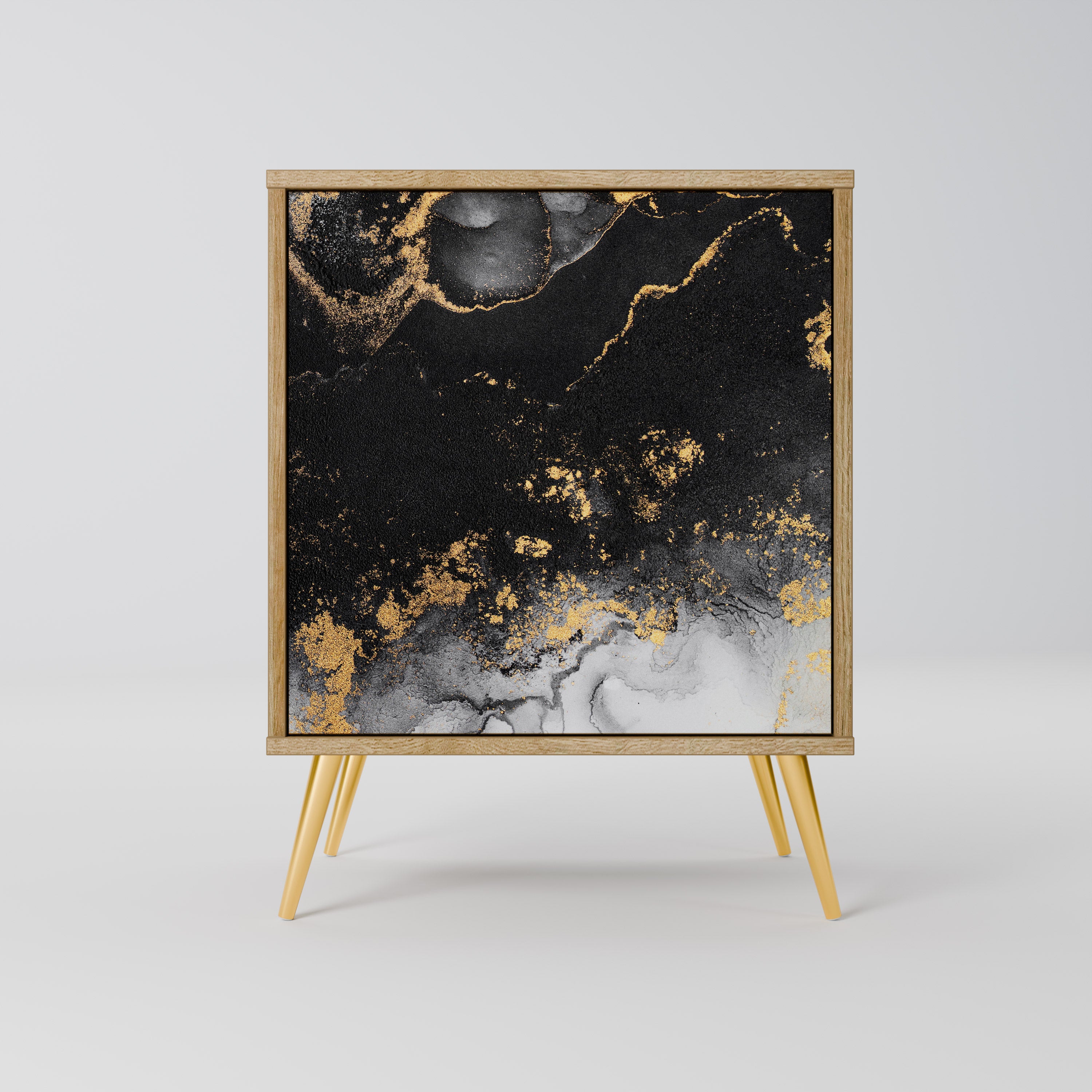 Aparador de 1 puerta MARBLE OF TOMORROW con acabado efecto roble