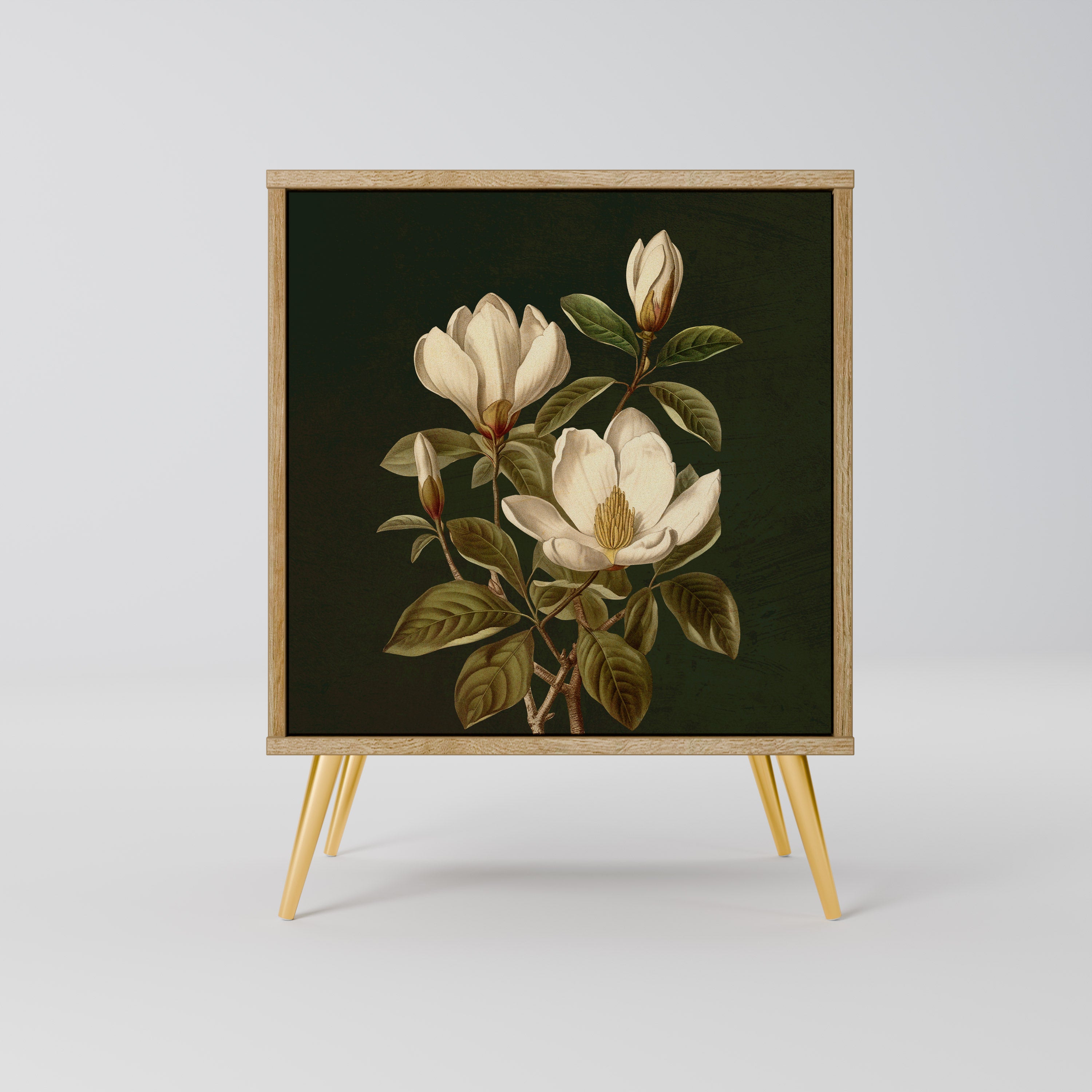 Aparador FLORAL NOIR de 1 puerta con acabado efecto roble