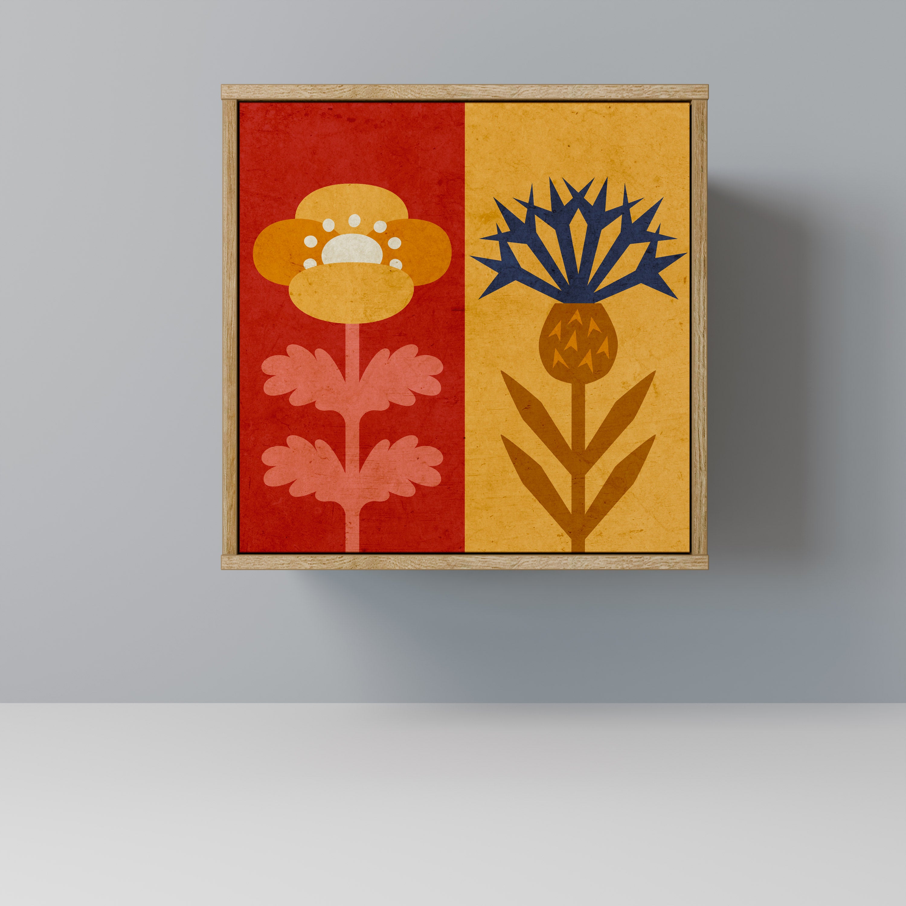 Aparador SCANDIC FLOWERET de 1 puerta con acabado efecto roble