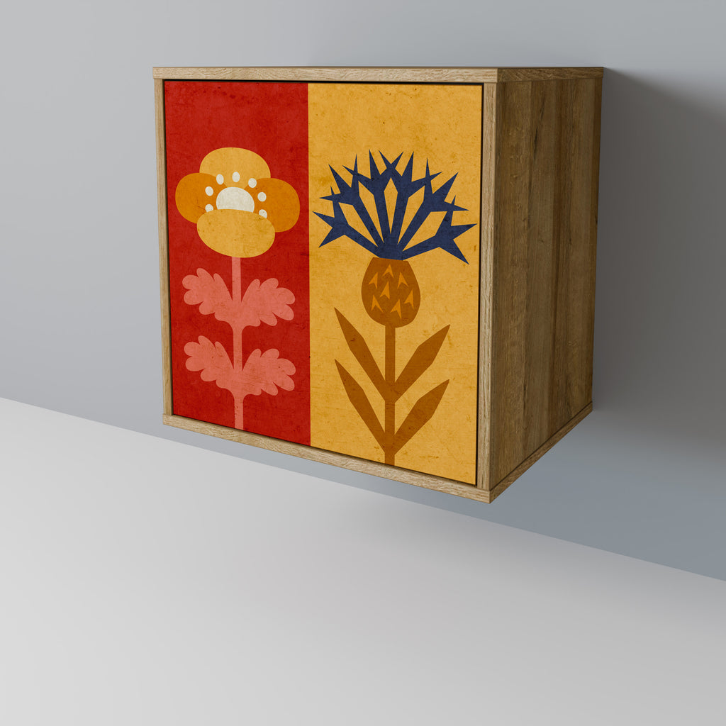 Aparador SCANDIC FLOWERET de 1 puerta con acabado efecto roble