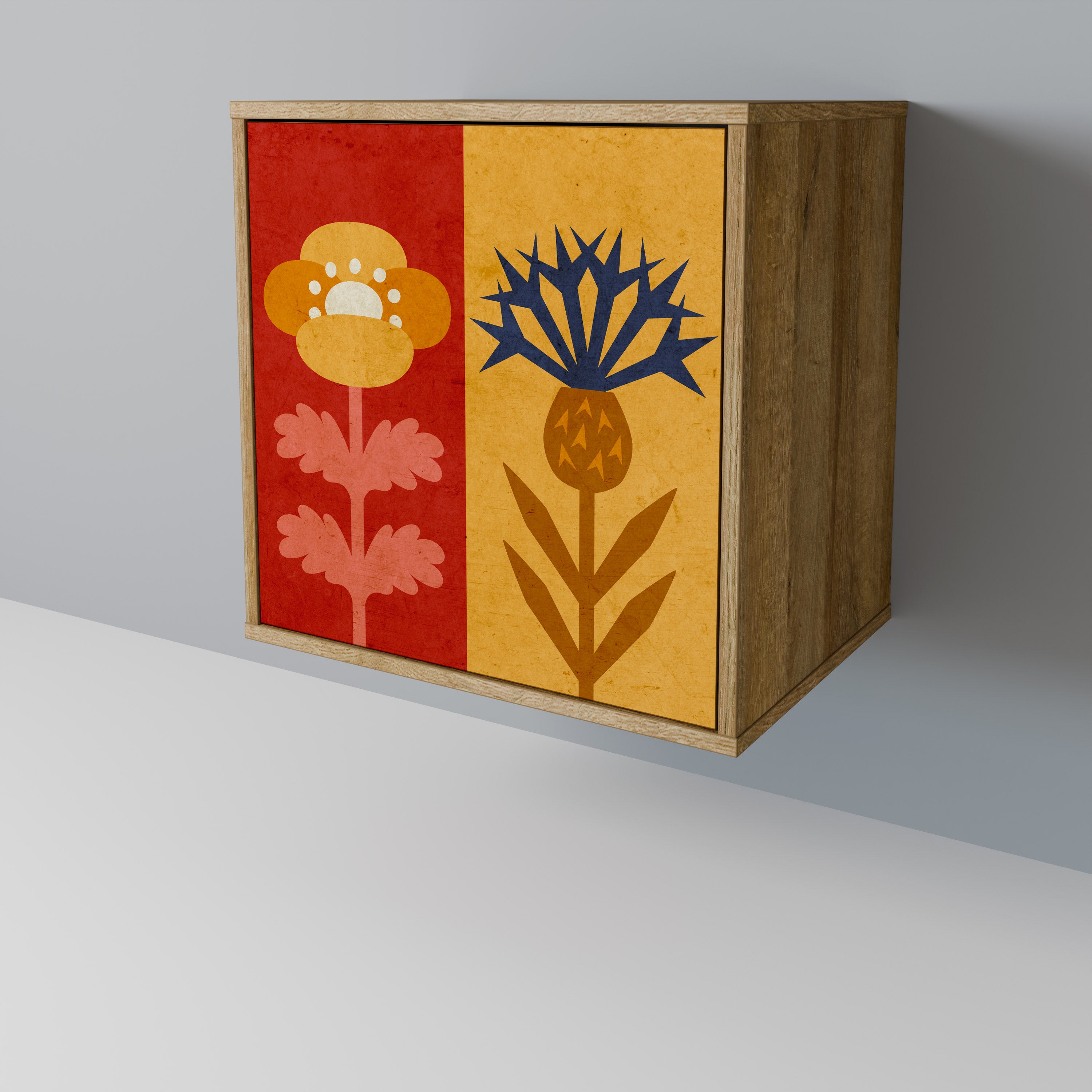 Aparador SCANDIC FLOWERET de 1 puerta con acabado efecto roble