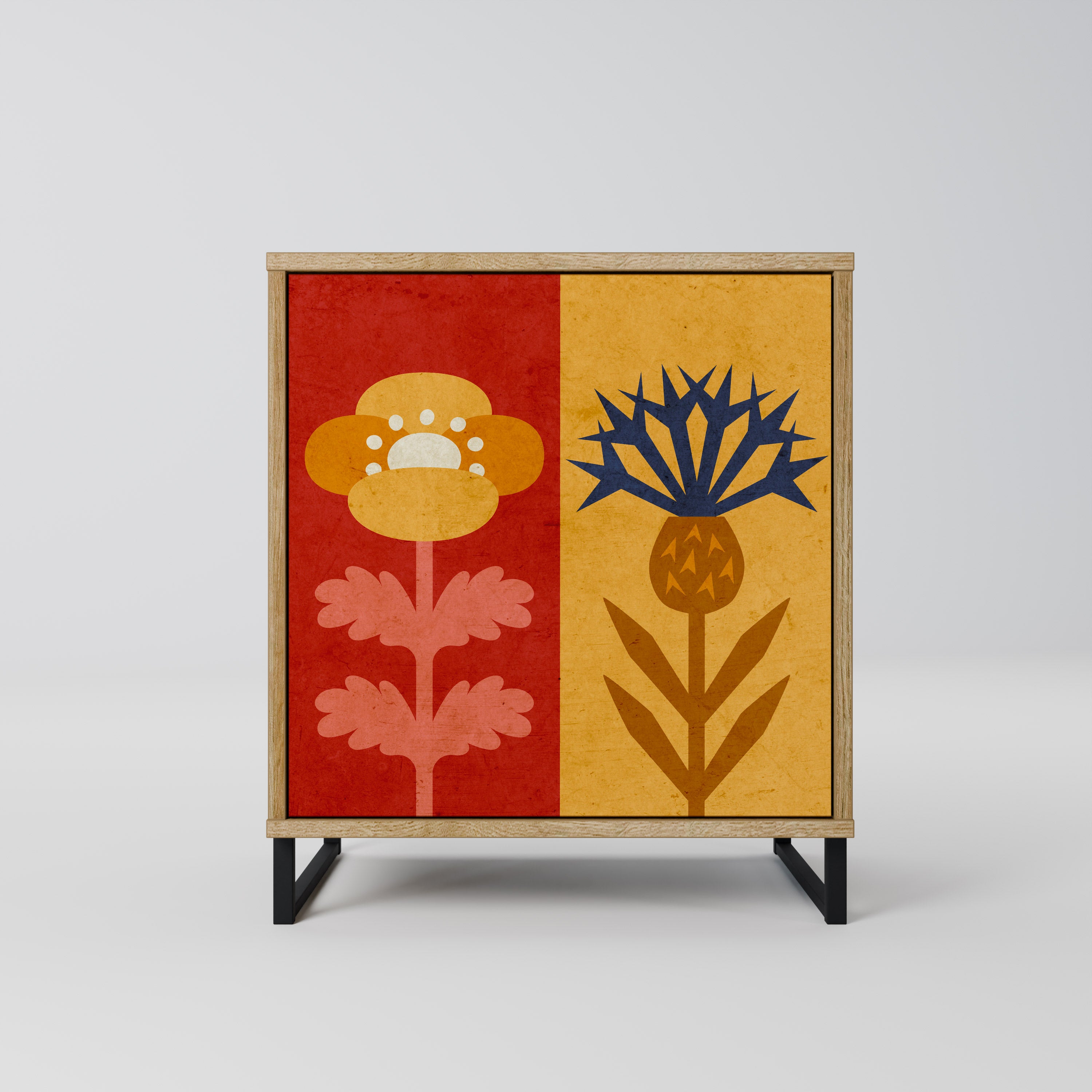 Aparador SCANDIC FLOWERET de 1 puerta con acabado efecto roble