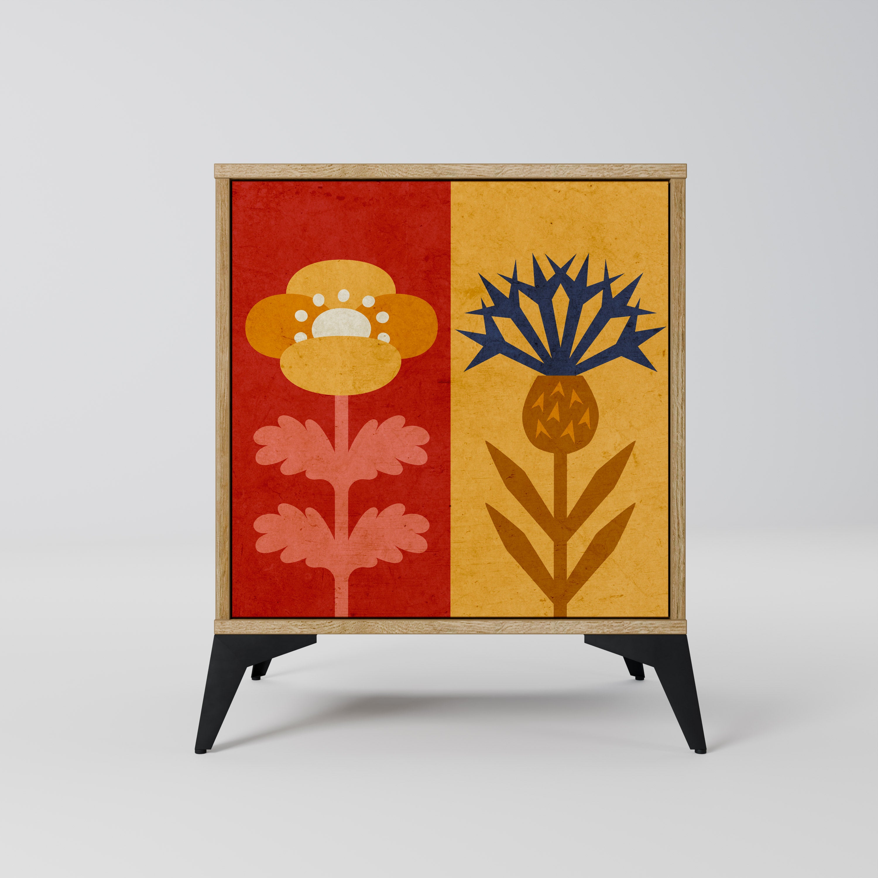 Aparador SCANDIC FLOWERET de 1 puerta con acabado efecto roble