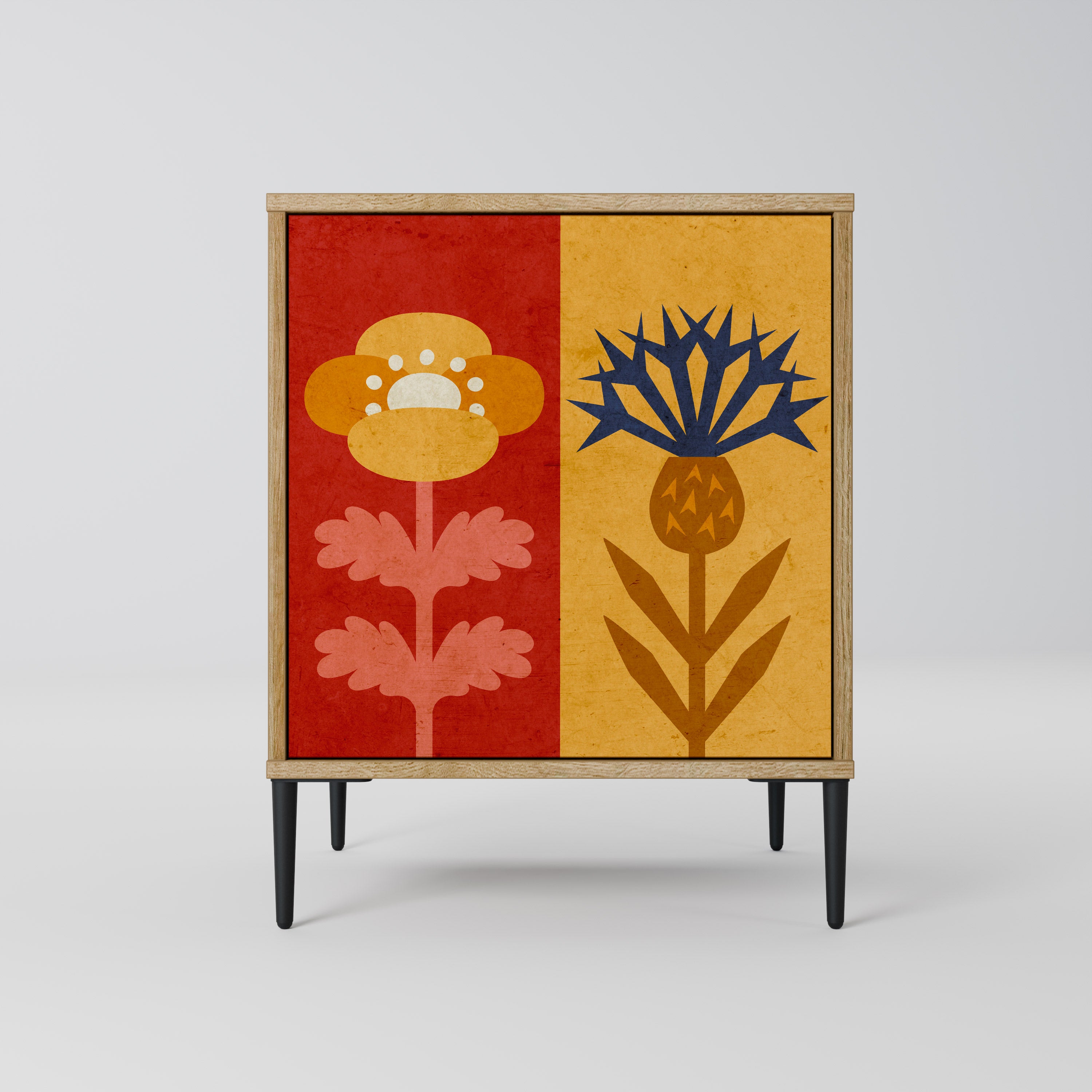 Aparador SCANDIC FLOWERET de 1 puerta con acabado efecto roble