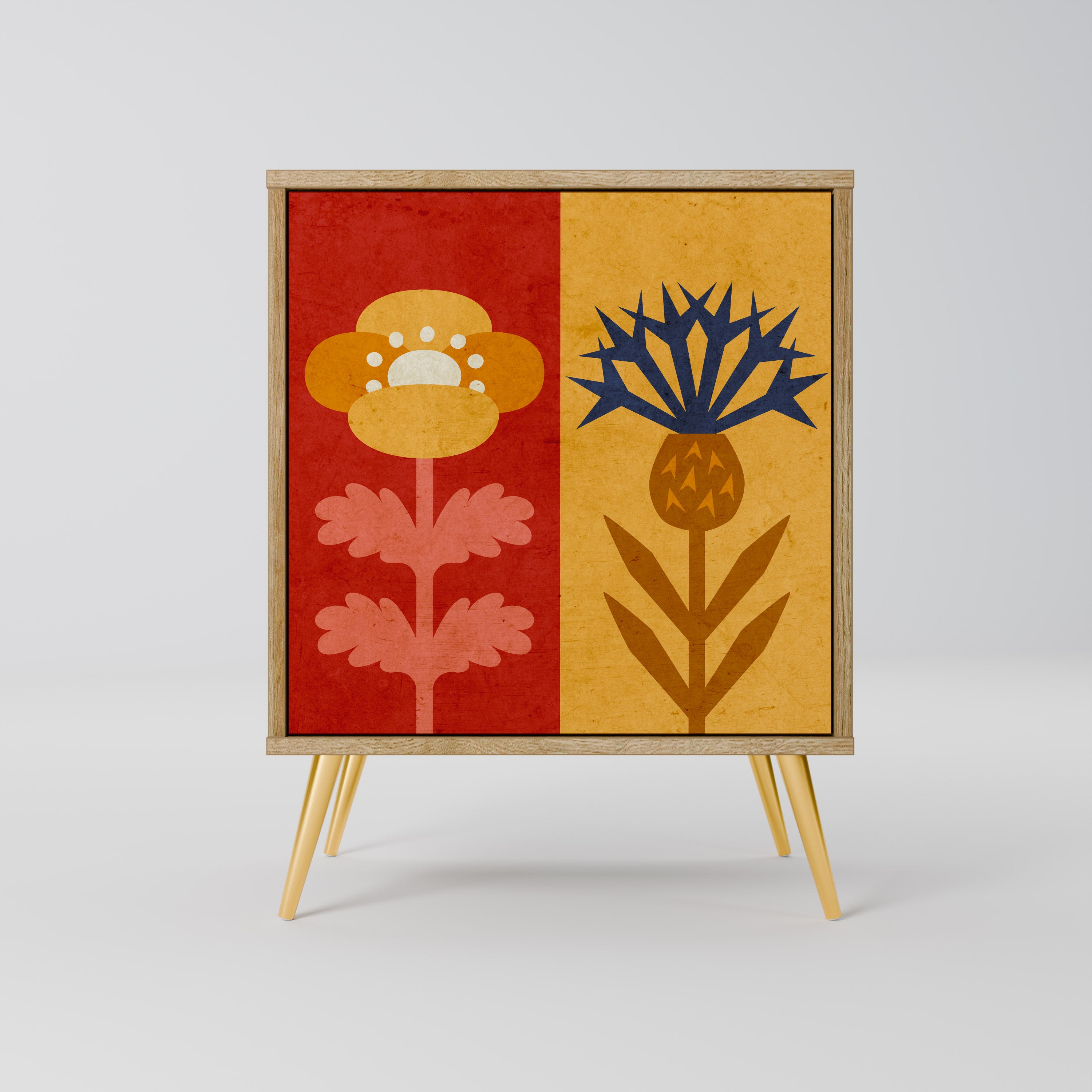 Aparador SCANDIC FLOWERET de 1 puerta con acabado efecto roble