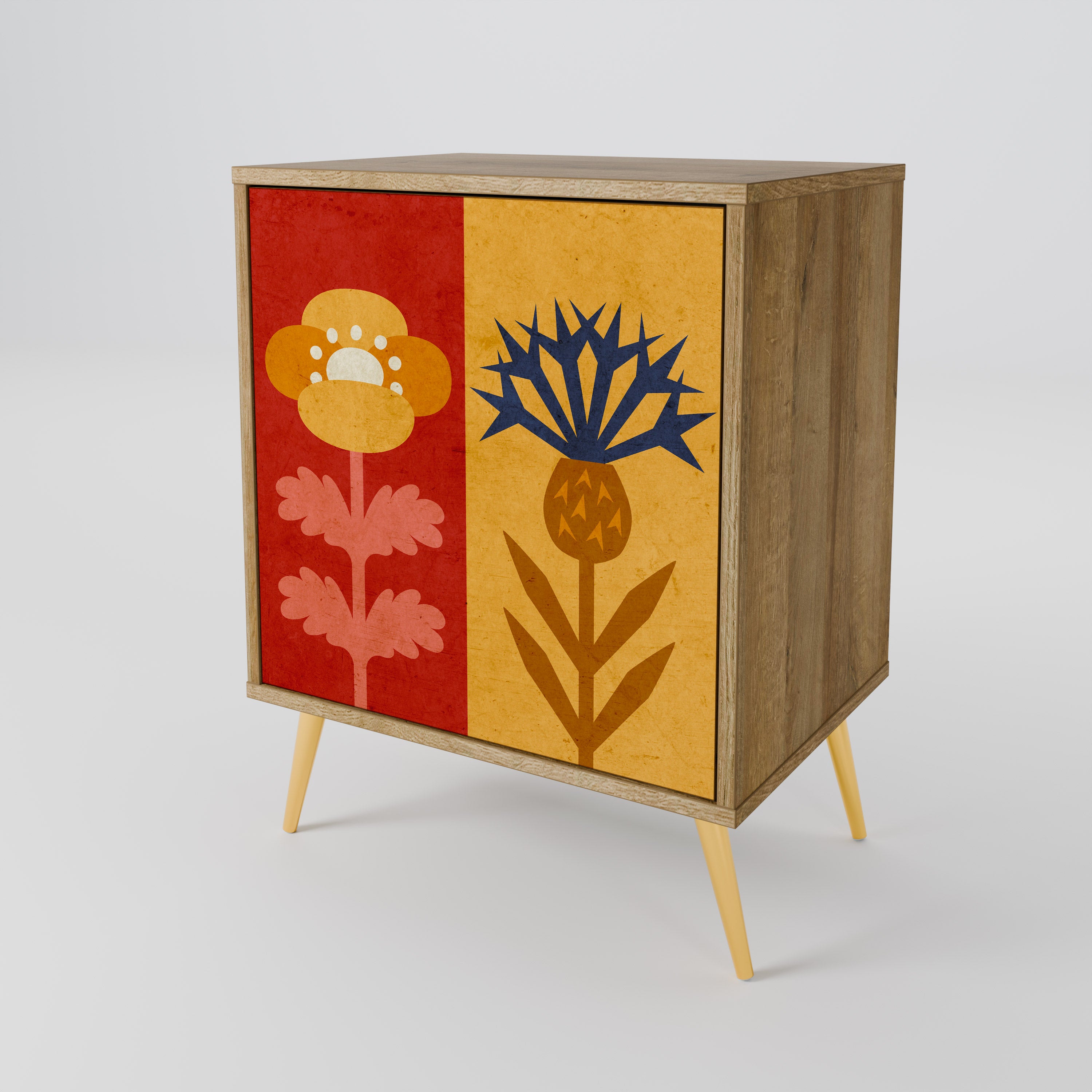 Aparador SCANDIC FLOWERET de 1 puerta con acabado efecto roble