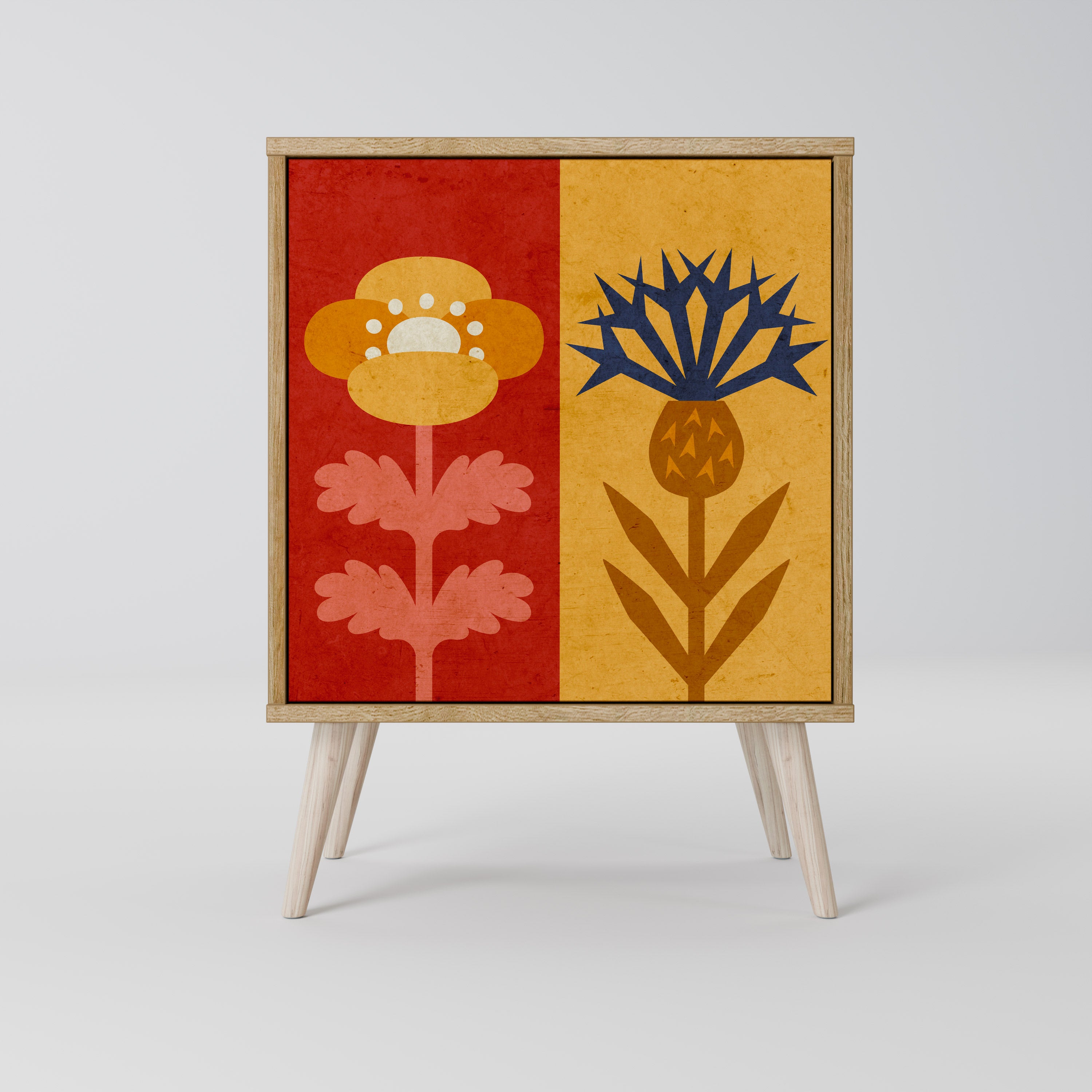 Aparador SCANDIC FLOWERET de 1 puerta con acabado efecto roble