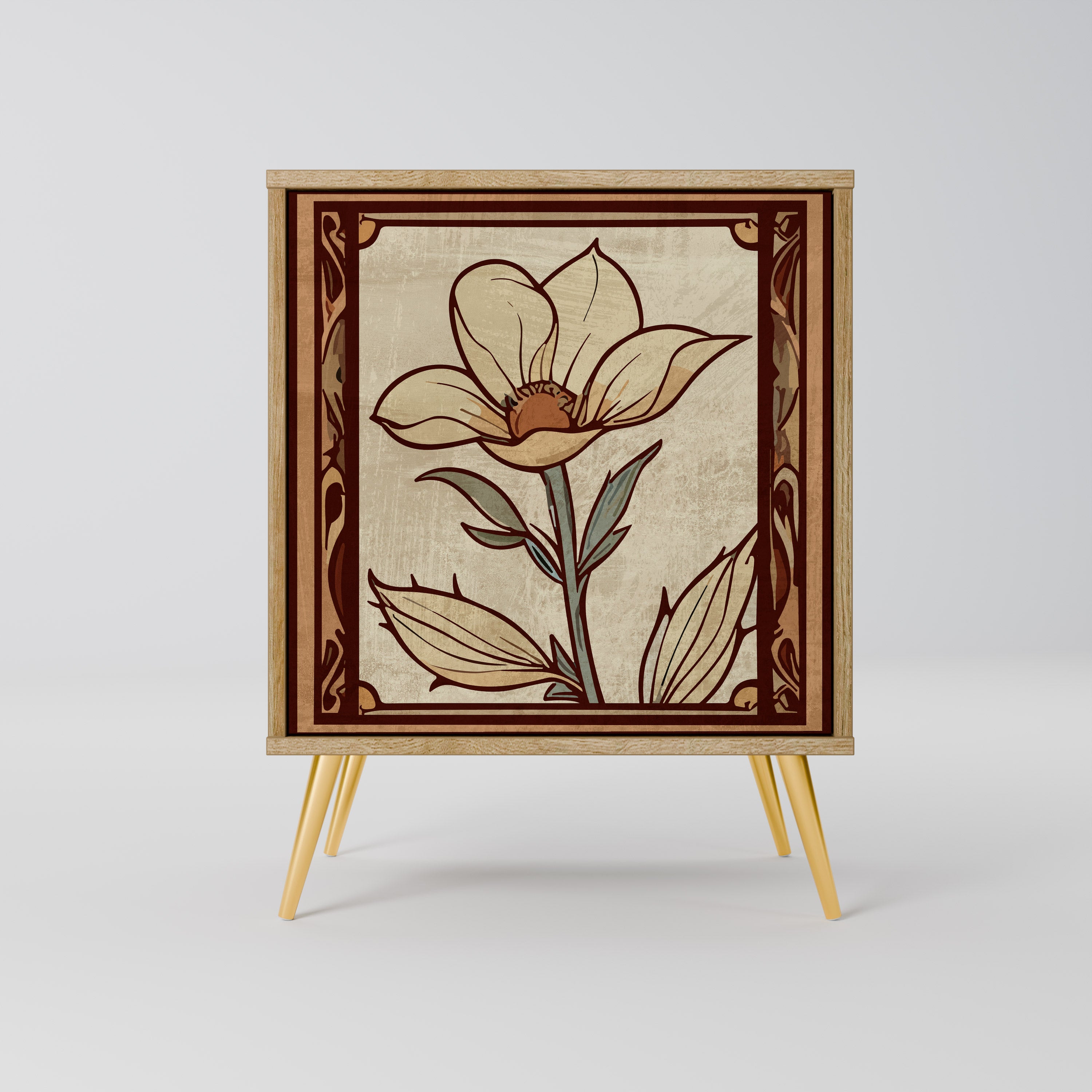 Aparador TIMELESS FLORA de 1 puerta con acabado efecto roble