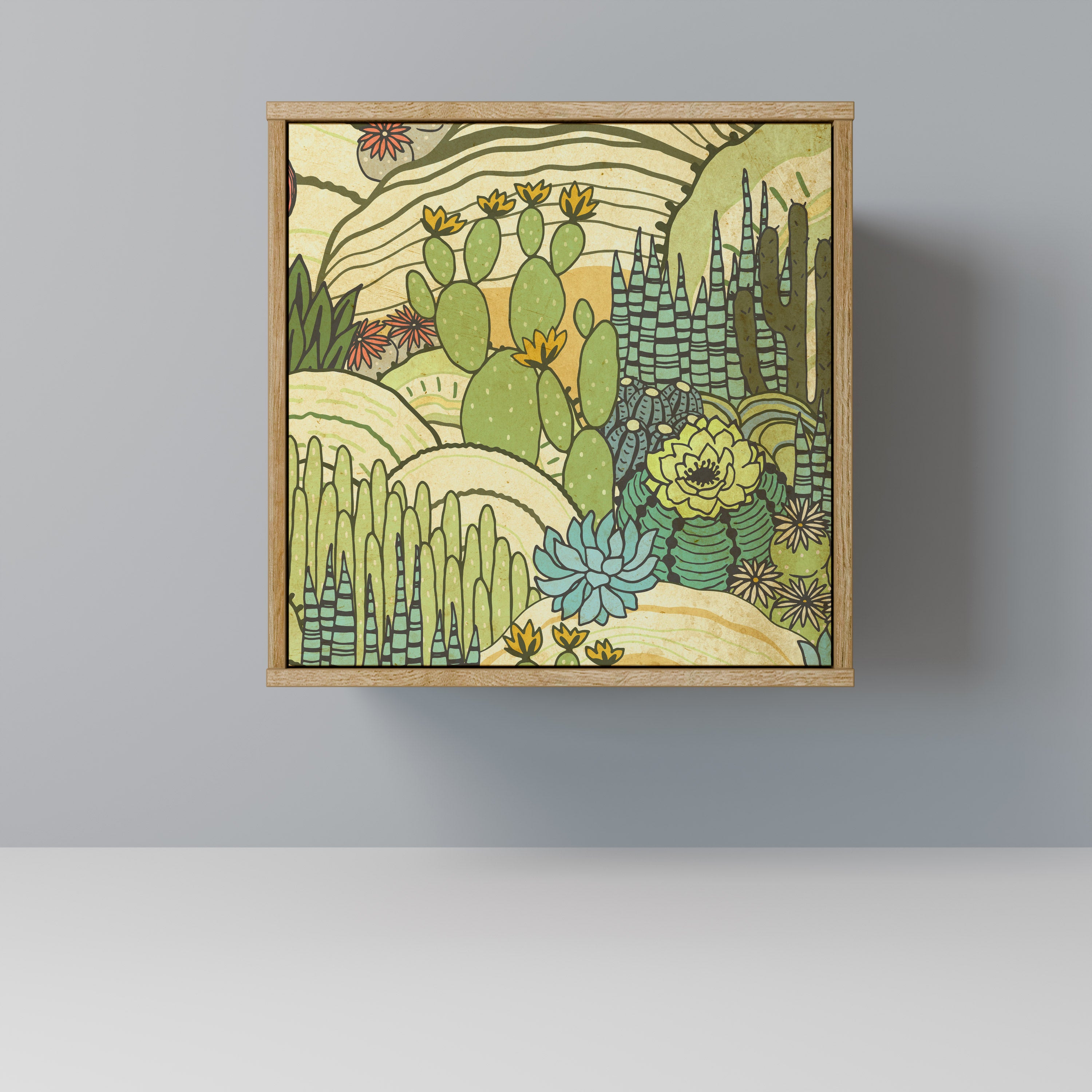 Aparador de una puerta SUCCULENTS KALEIDOSCOPE con acabado en roble