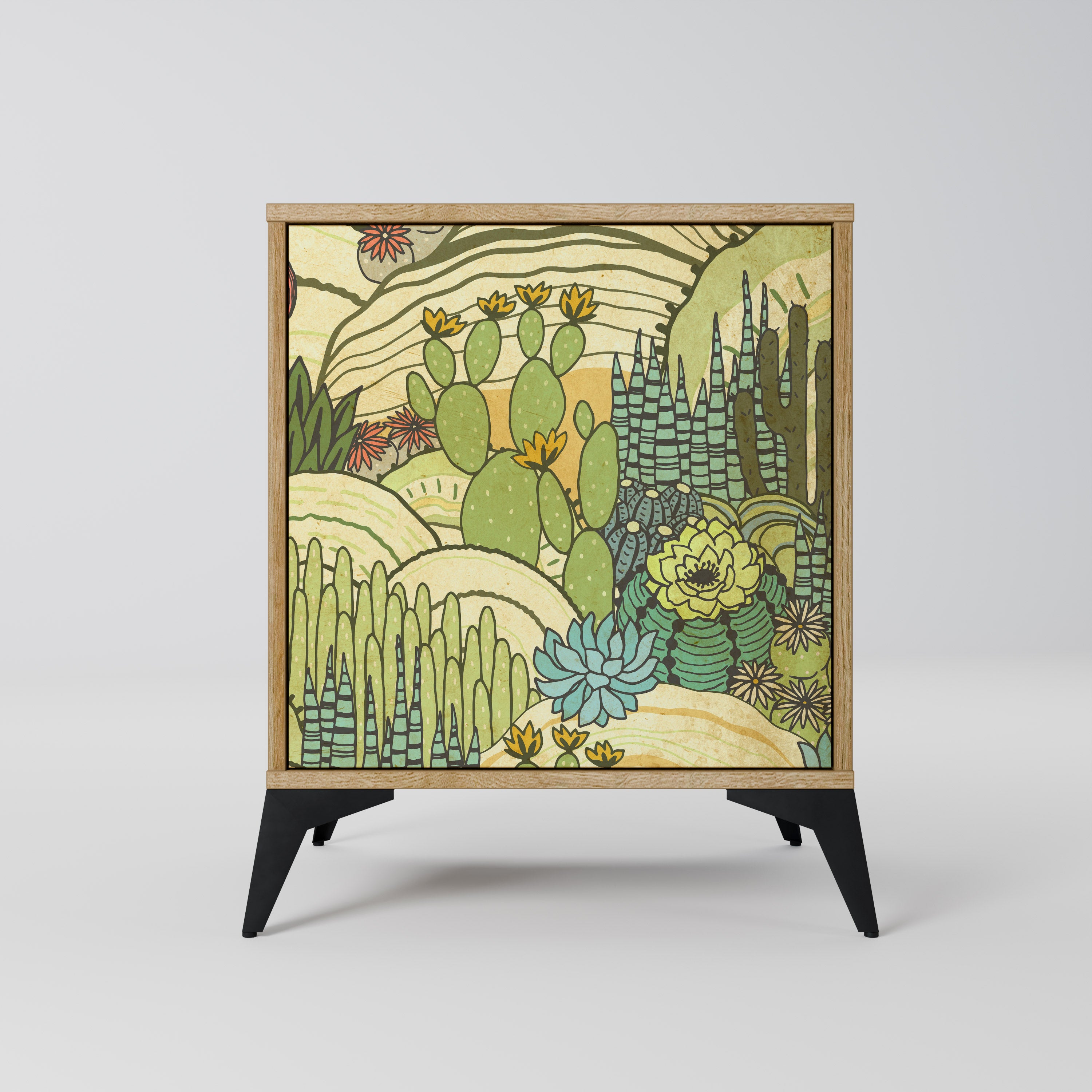 Aparador de una puerta SUCCULENTS KALEIDOSCOPE con acabado en roble