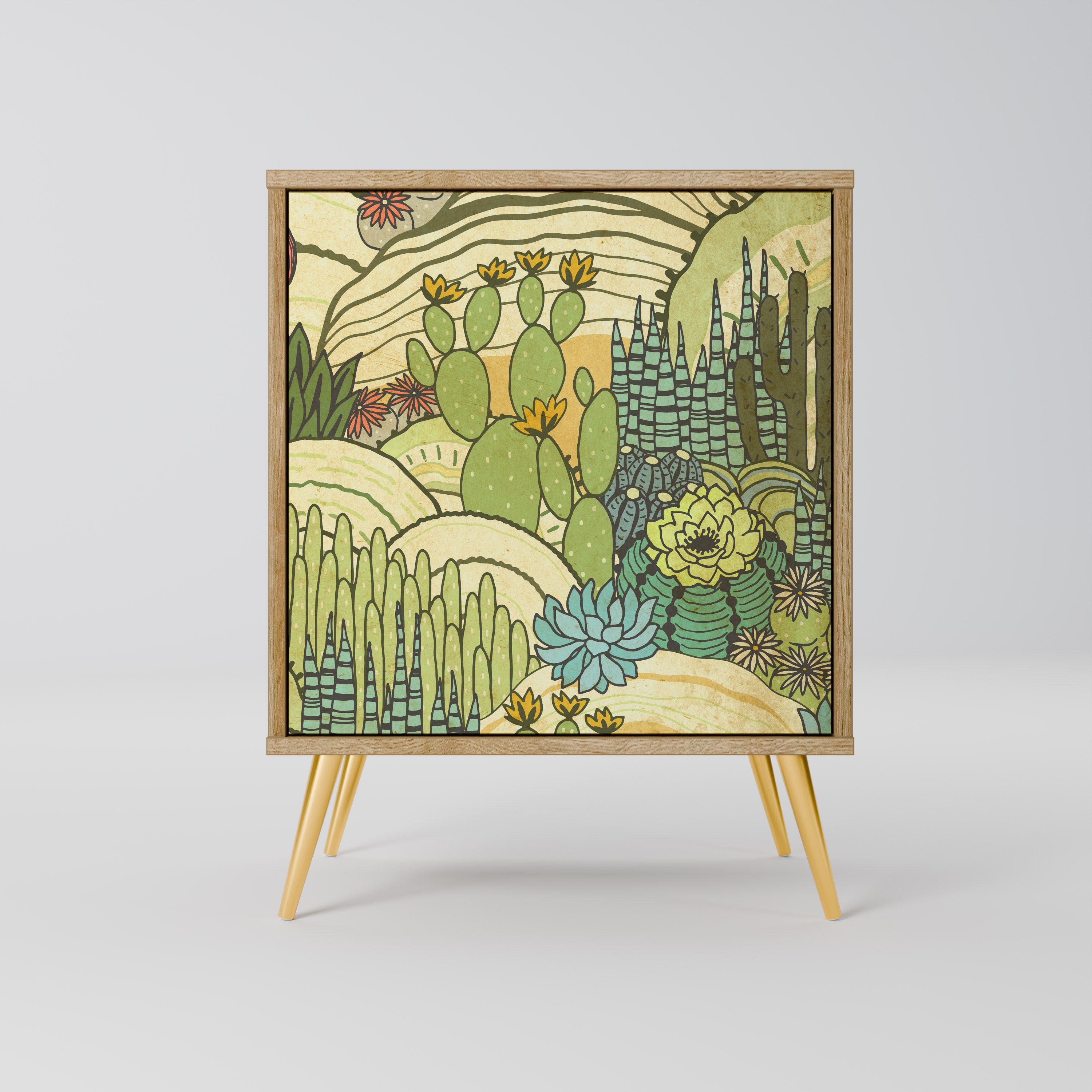 Aparador de una puerta SUCCULENTS KALEIDOSCOPE con acabado en roble