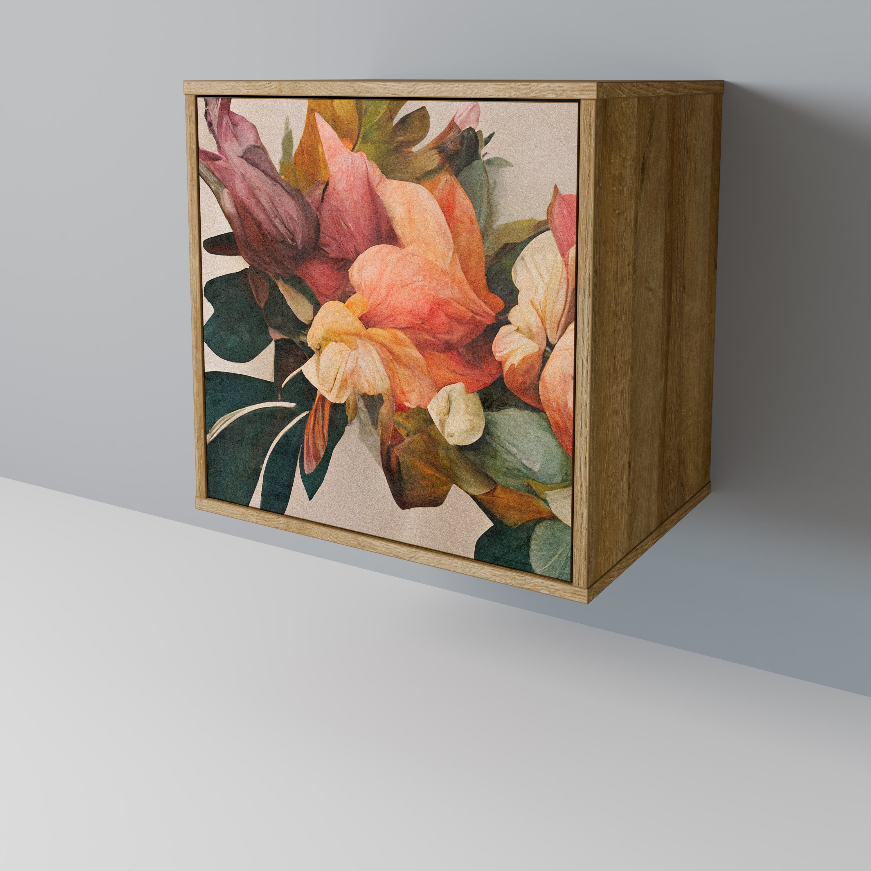 Elegante aparador de 1 puerta con acabado en roble