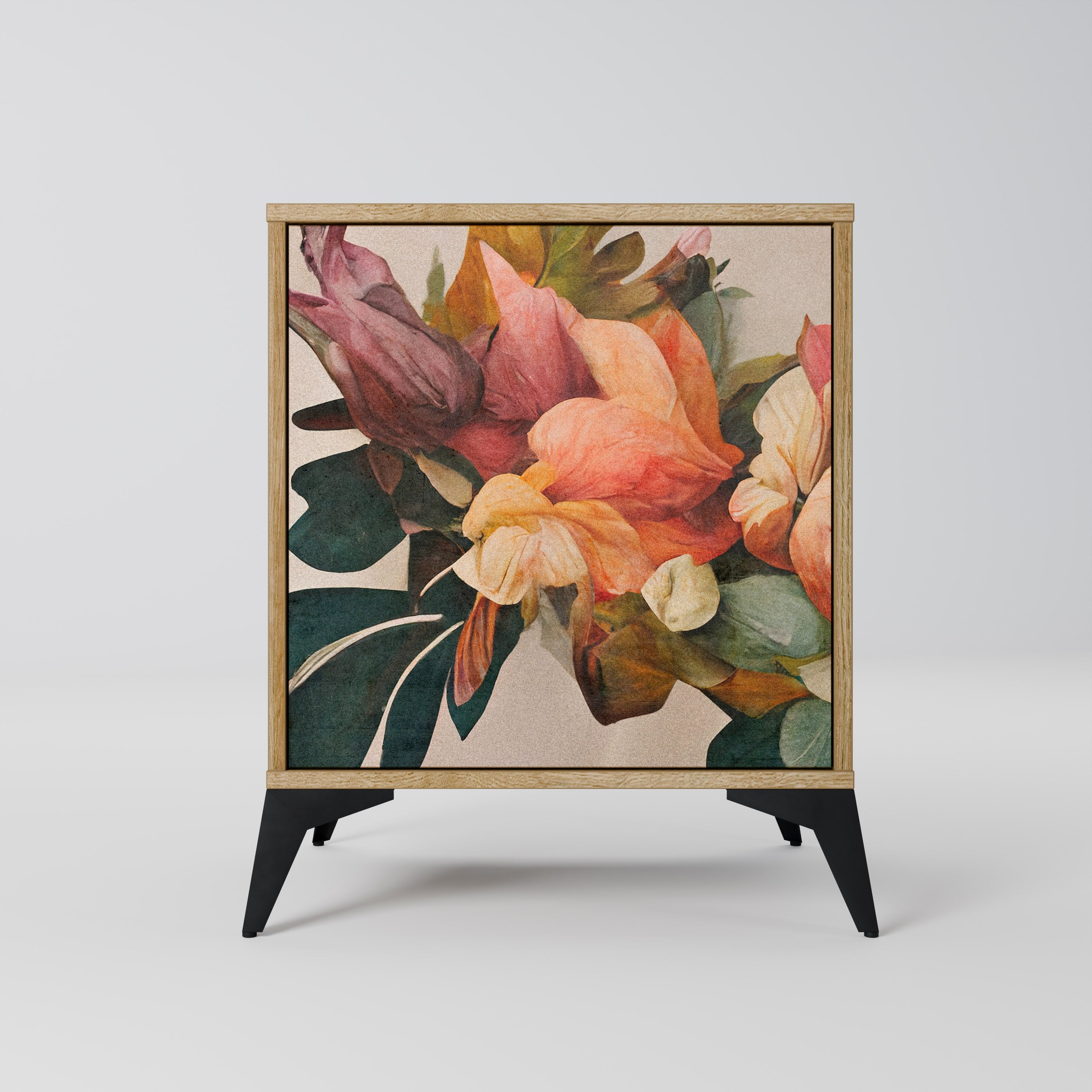 Elegante aparador de 1 puerta con acabado en roble