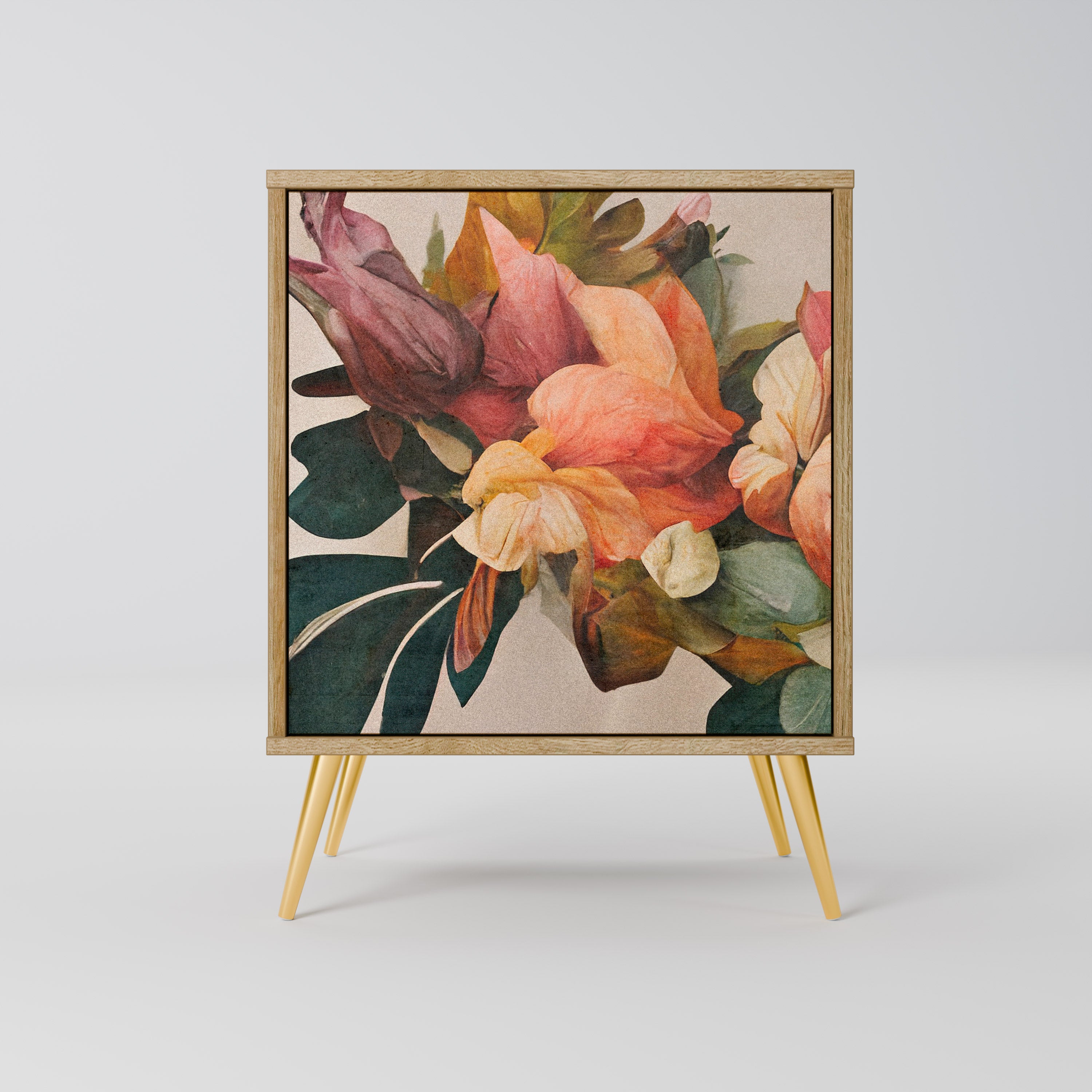 Elegante aparador de 1 puerta con acabado en roble