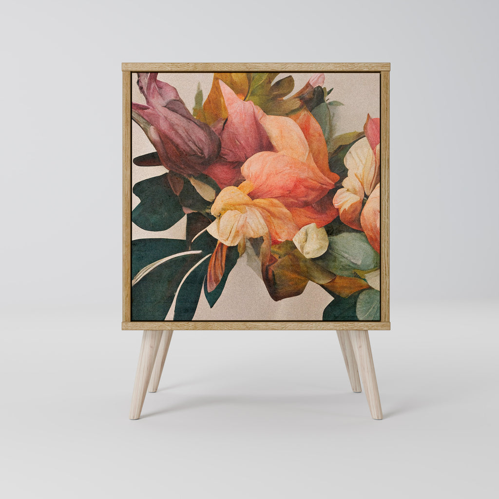 Elegante aparador de 1 puerta con acabado en roble